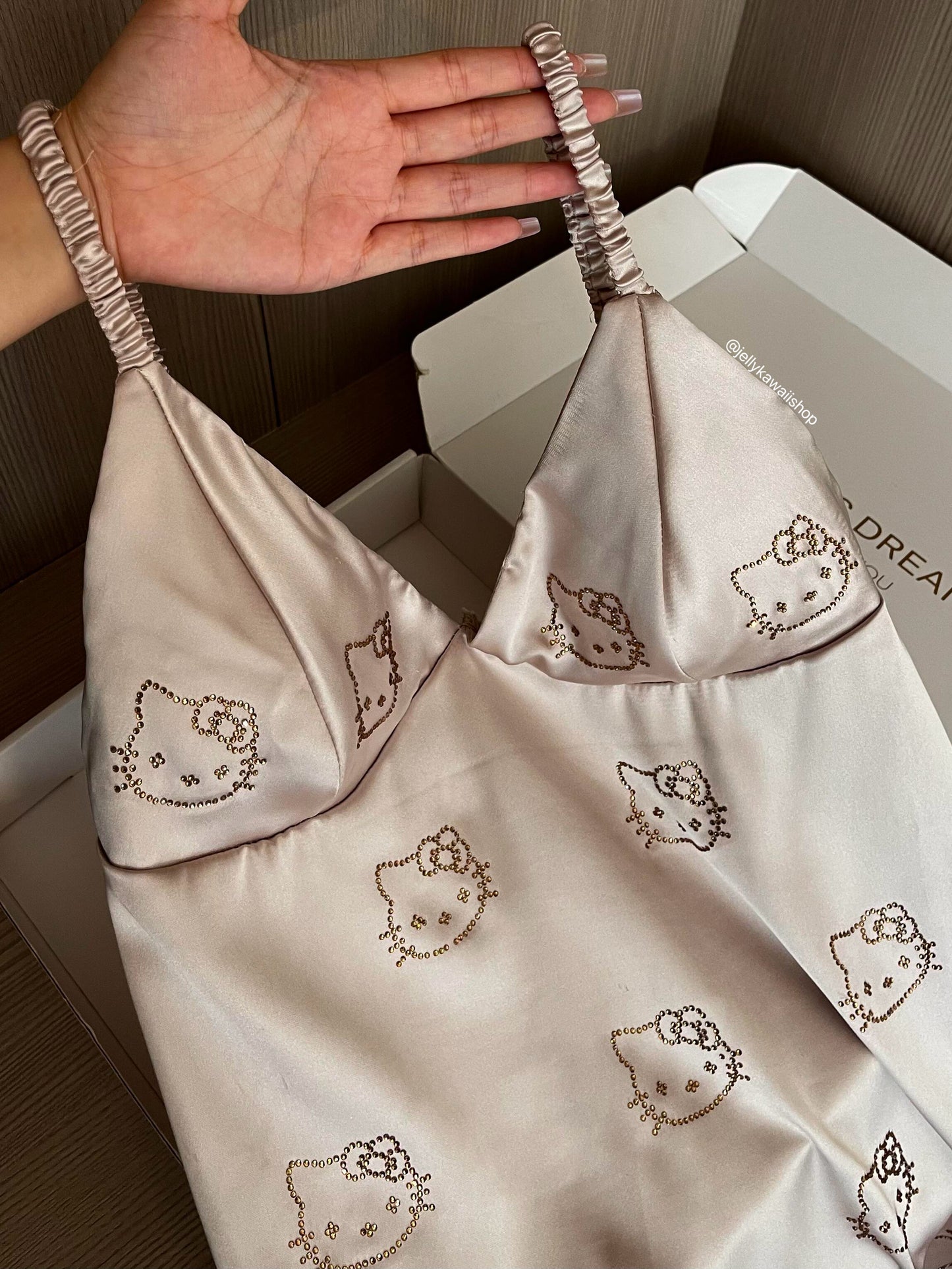 Hellokitty Champagne Satin Strapless Nightgown Sleep Dress【Pre-sale】