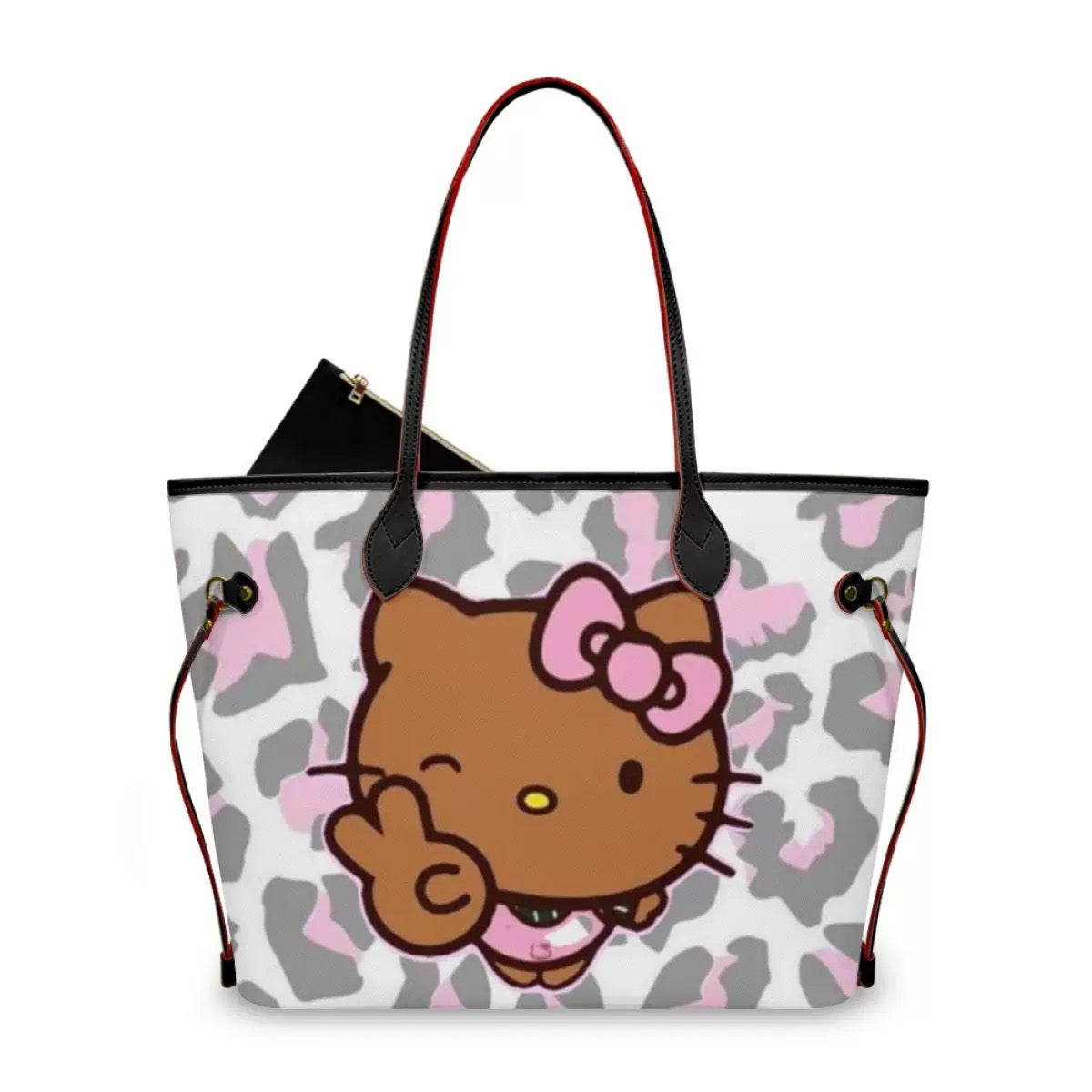 Hellokitty Pink Leopard Print Pu Leather Tote Bag