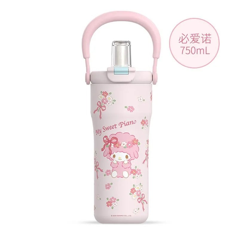 Sanrio Tumbler with Handle Stainless Steel Insulated Cup with Lid Water Bottle Cupholder Friendly Women Travel Mug