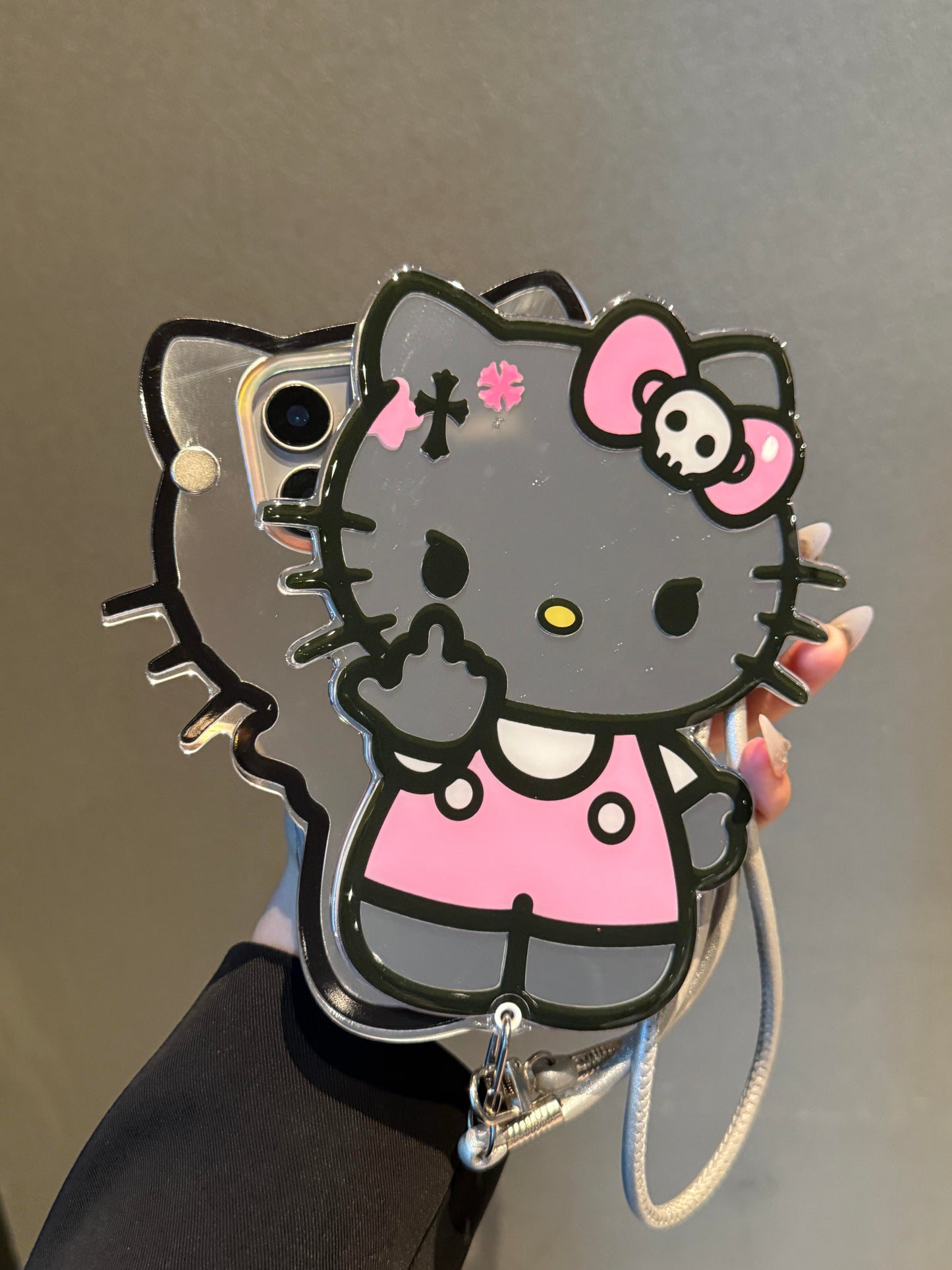 Hellokitty Shaped Folding Mirror Cute Kawaii Phone Case with Phone Chain