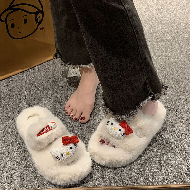 Hellokitty Fuzzy Slippers Women Kawaii Slippers for Women Fluffy Kawaii House Slippers Cute Slippers for Women