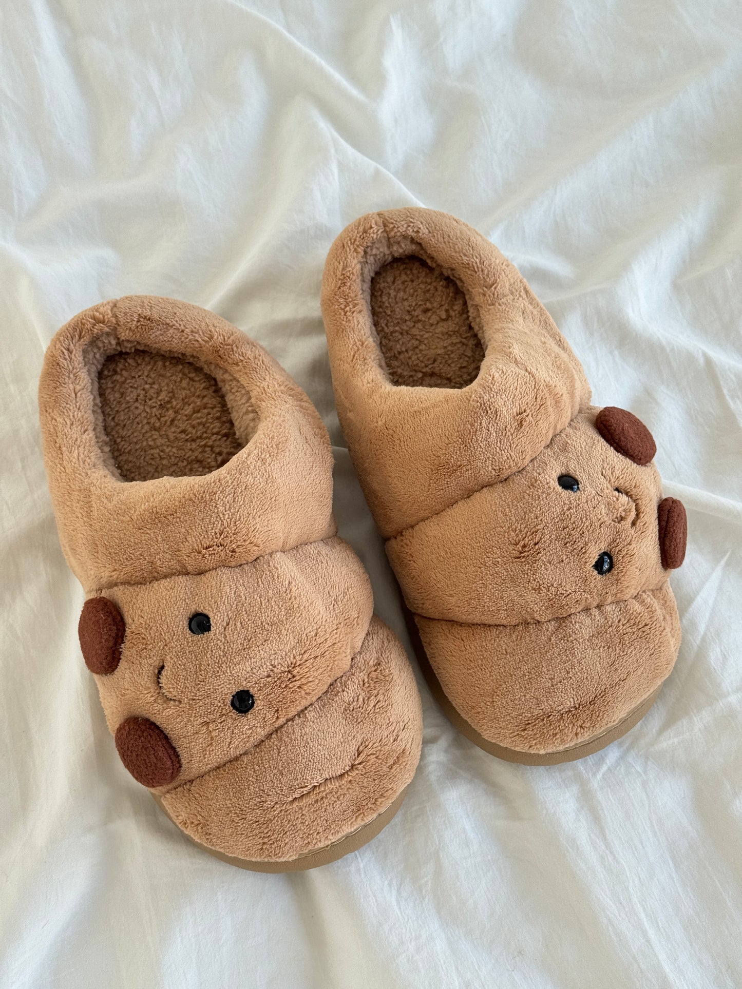 Croissant Jellycat Fuzzy Scuff Slippers Soft Comfy Memory Foam Non-slip Indoor House Shoes