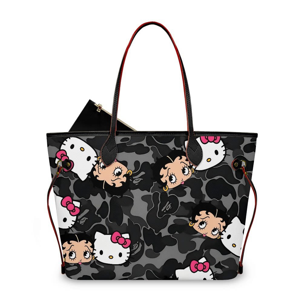 Hellokitty Pink Leopard Print Pu Leather Tote Bag