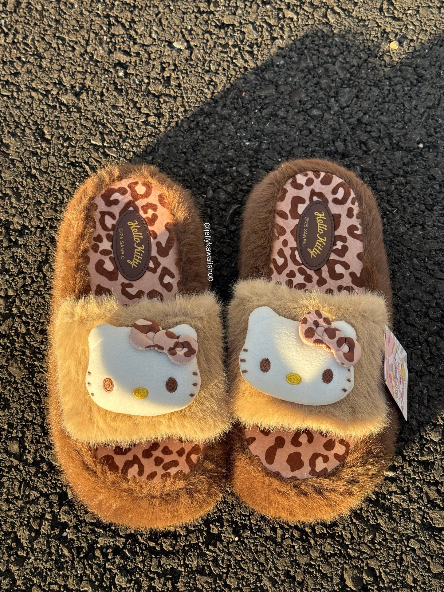 Hellokitty Leopard Print Cute Plush Fluffy Slippers Slides