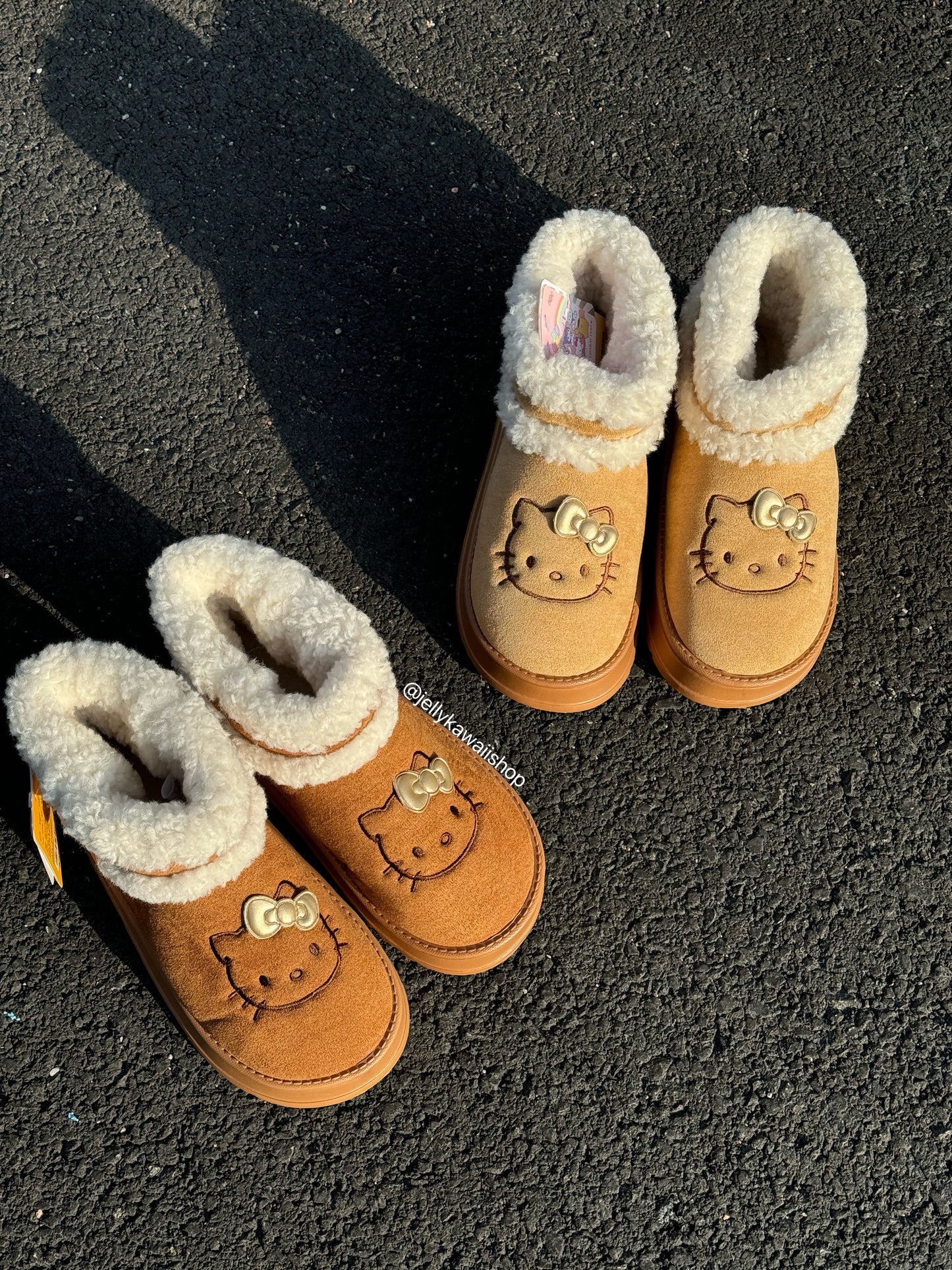 Hellokitty Cute Pompon Lace Up Fur Winter Snow Boots Fluffy Boots Shoes