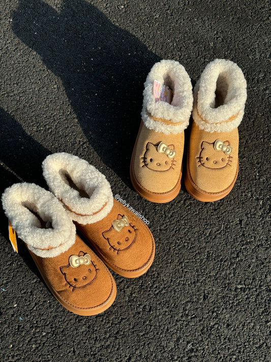 Hellokitty Cute Pompon Lace Up Fur Winter Snow Boots Fluffy Boots Shoes