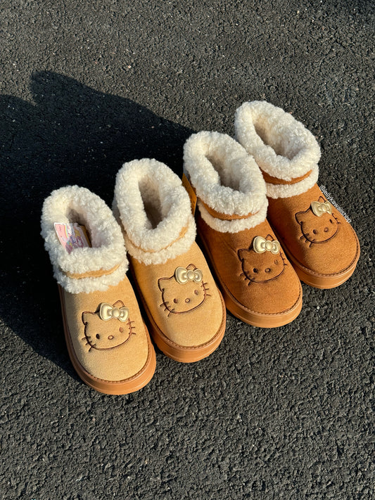 Hellokitty Cute Pompon Lace Up Fur Winter Snow Boots Fluffy Boots Shoes