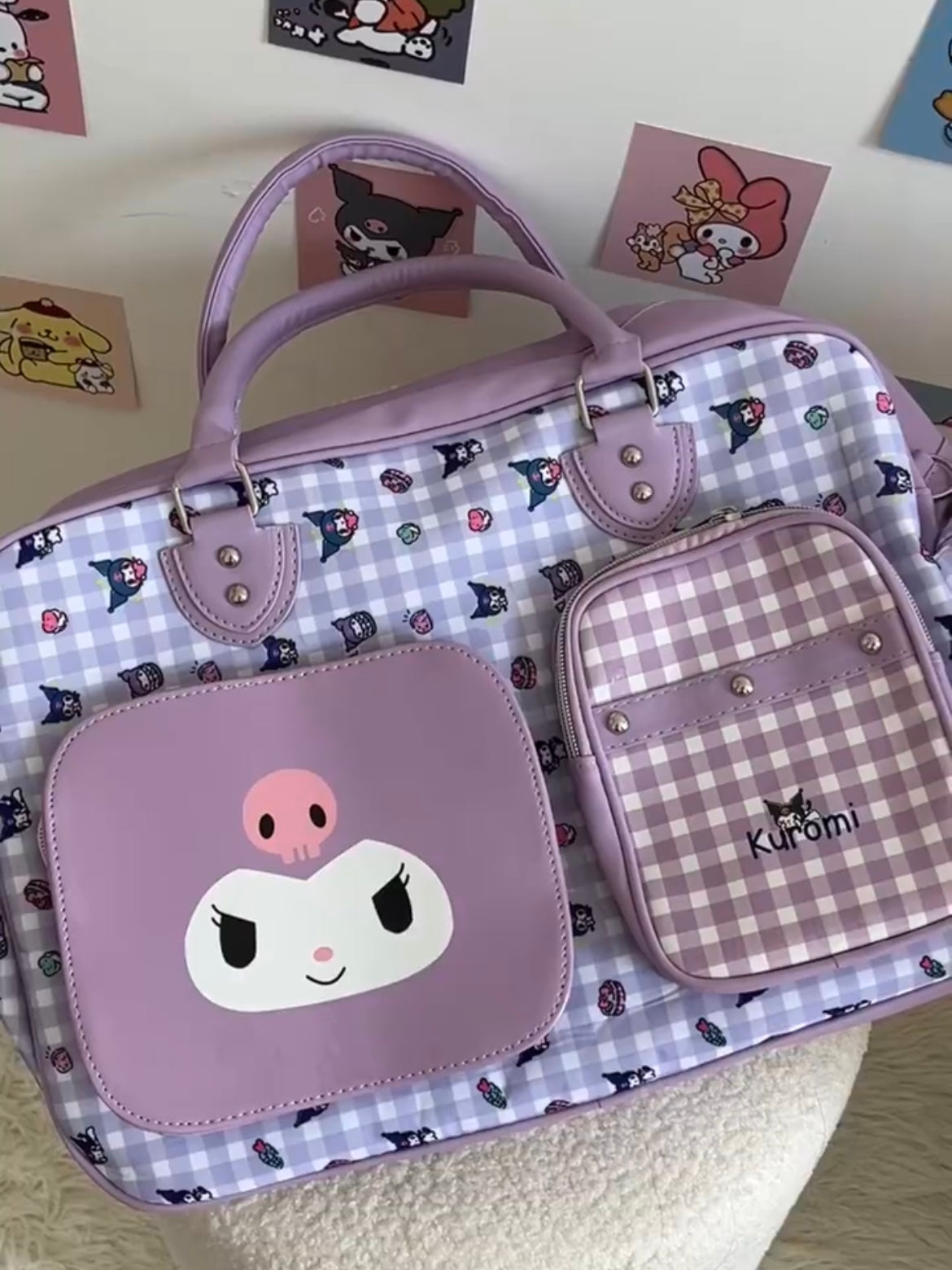 Sanrio Weekender Bag for Women Cute PU Large Travel Tote Bag Gym Duffel Bag
