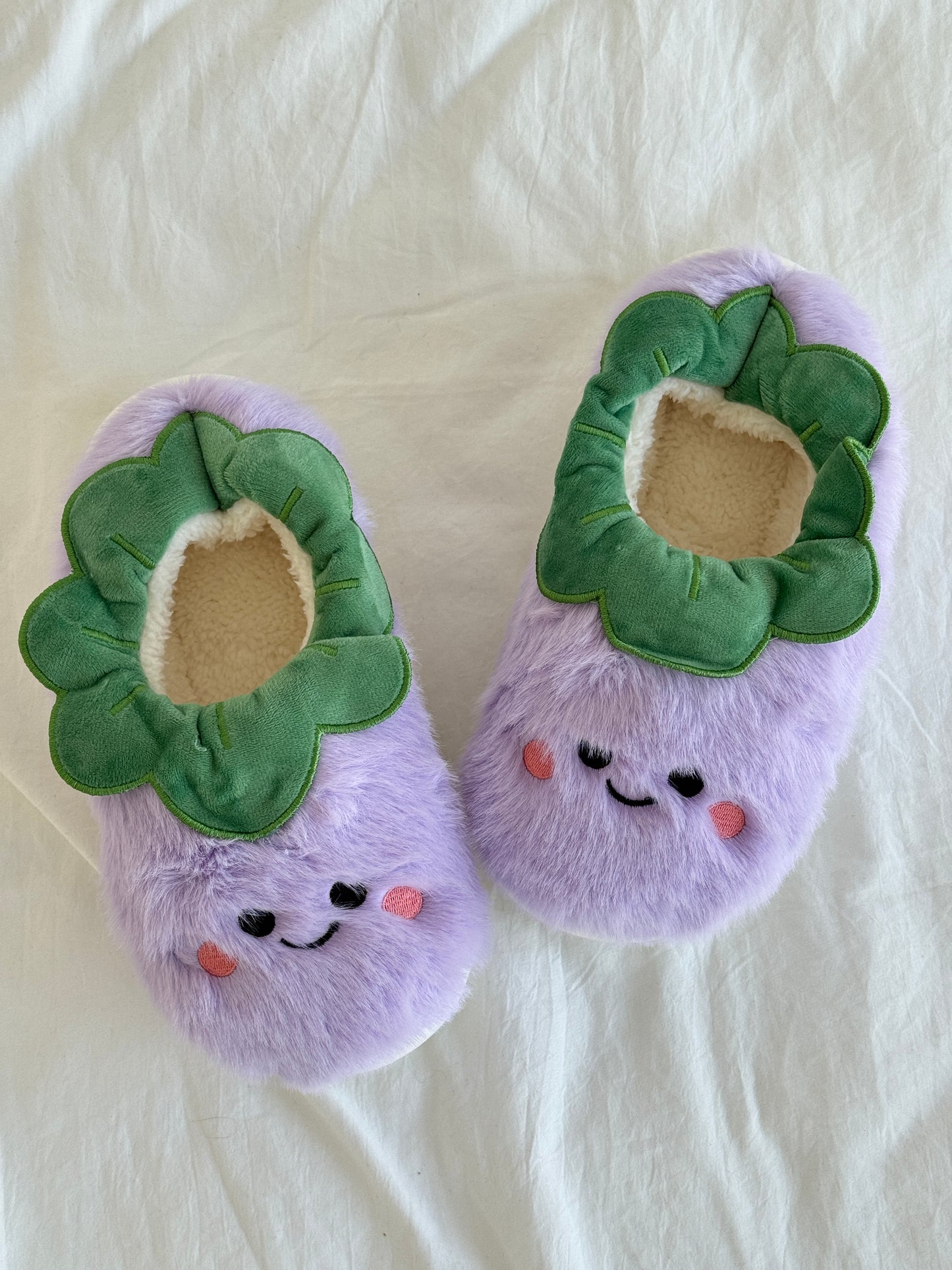Purple Eggplant Jellycat Fuzzy Scuff Slippers Soft Comfy Memory Foam Non-slip Indoor House Shoes