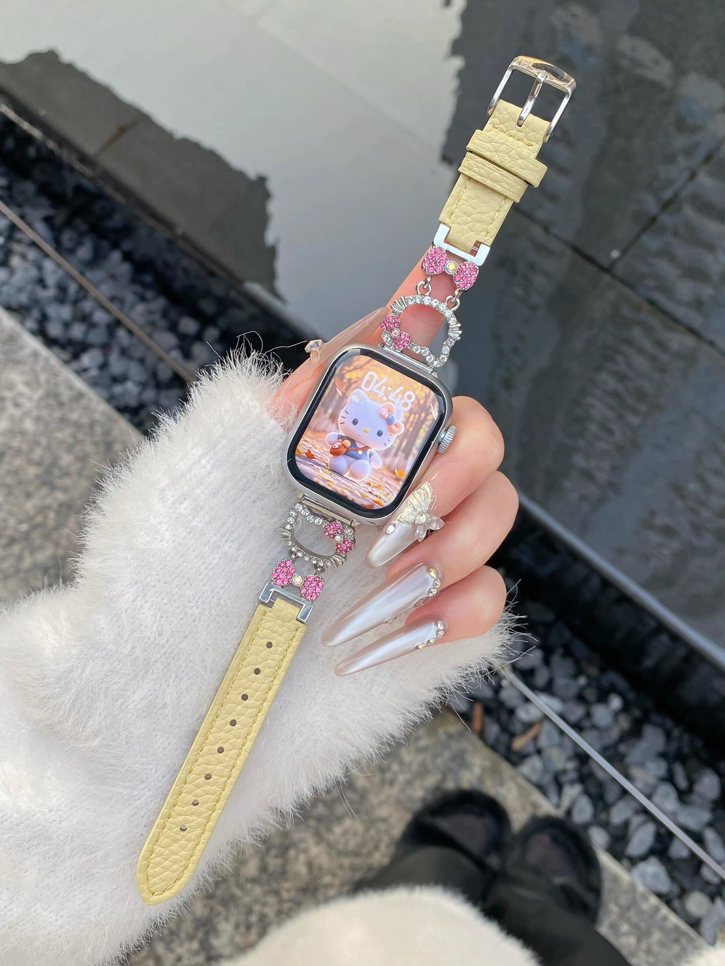 Hellokitty Apple Watch Band Bling Diamond Leather Strap Bands for iWatch Series