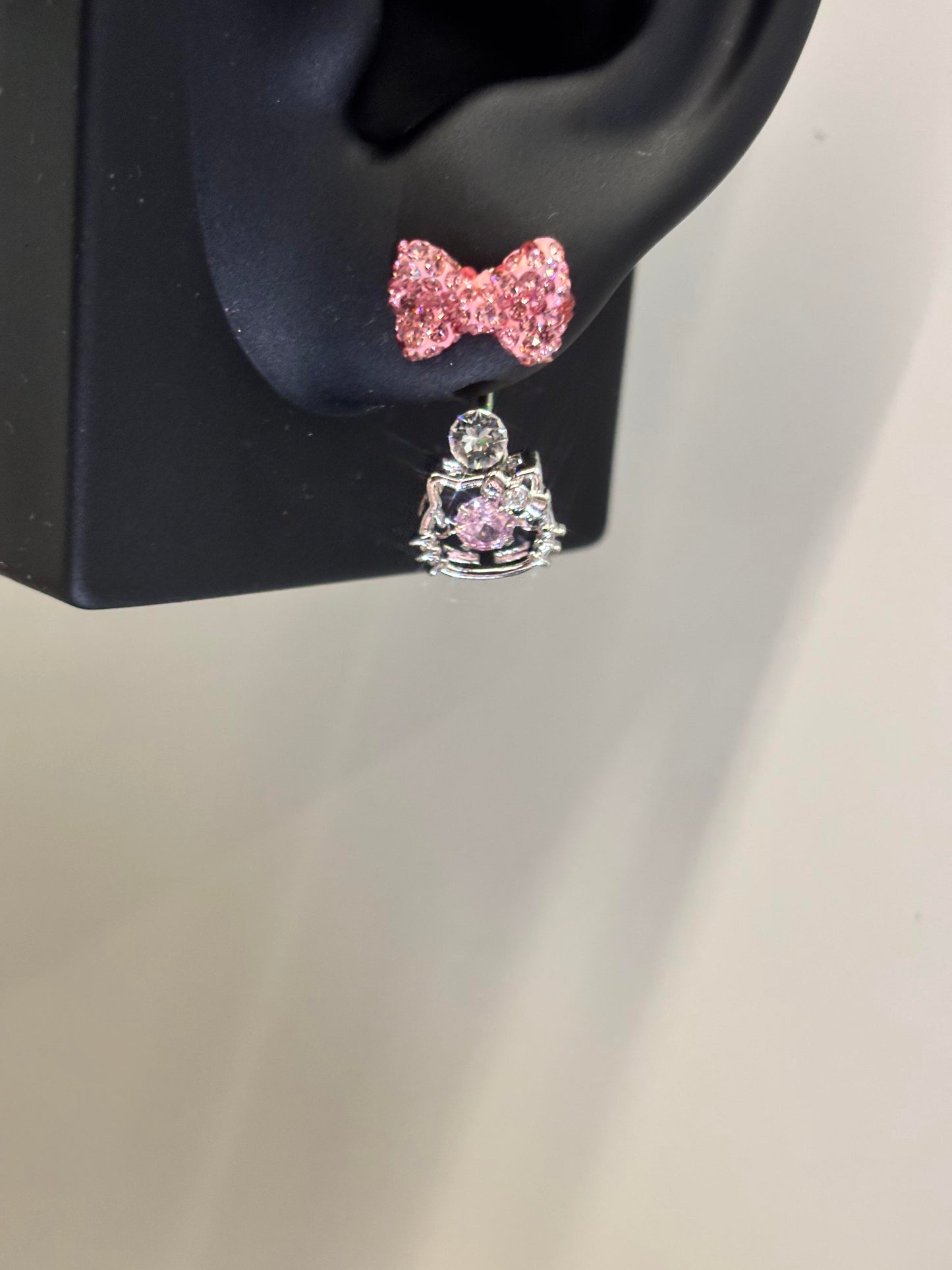 Hellokitty Pendant Pink bow Cute Rhinestone Earrings