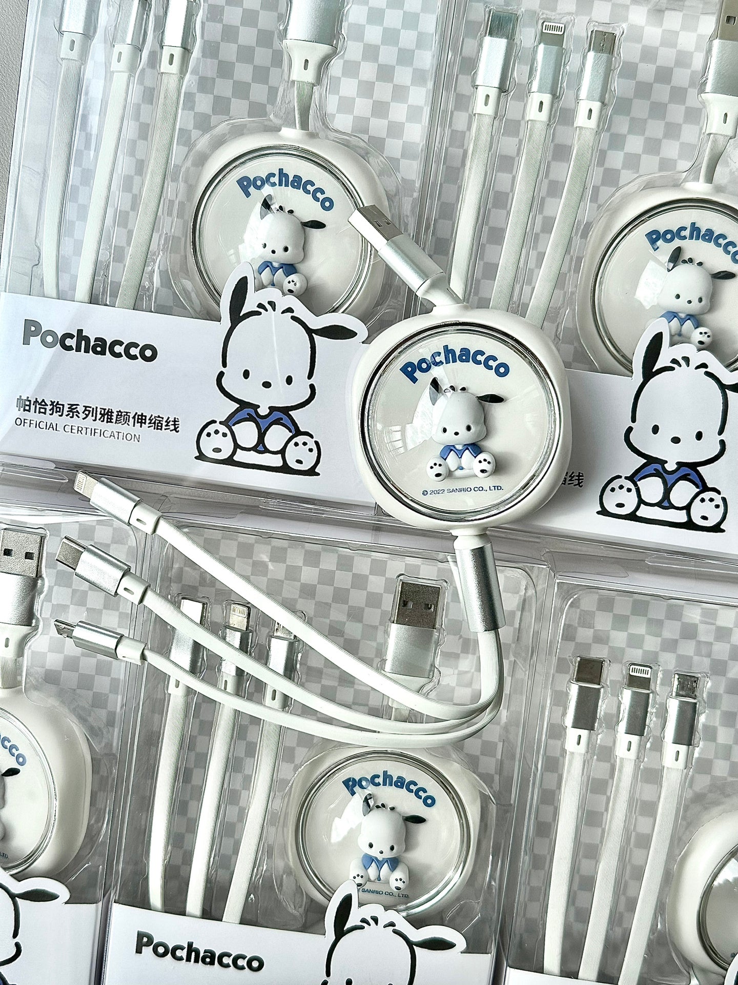 Sanrio Mult Charging Cable 3 in 1 Retractable Multi USB Cable Fast Charger Cord Adapter with IP/Type C/Micro USB Port for Cell Phones/IP/Samsung Galaxy/Ps/Tablets and More