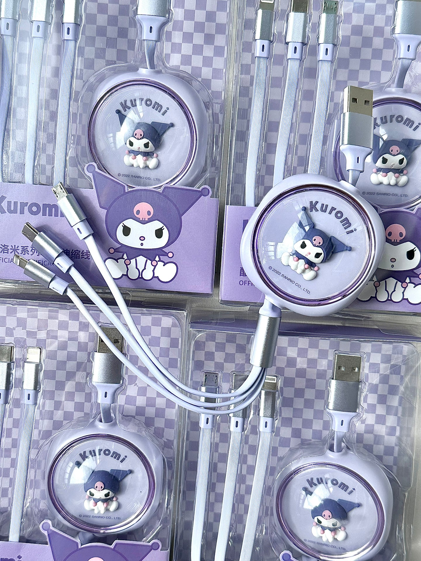 Sanrio Mult Charging Cable 3 in 1 Retractable Multi USB Cable Fast Charger Cord Adapter with IP/Type C/Micro USB Port for Cell Phones/IP/Samsung Galaxy/Ps/Tablets and More