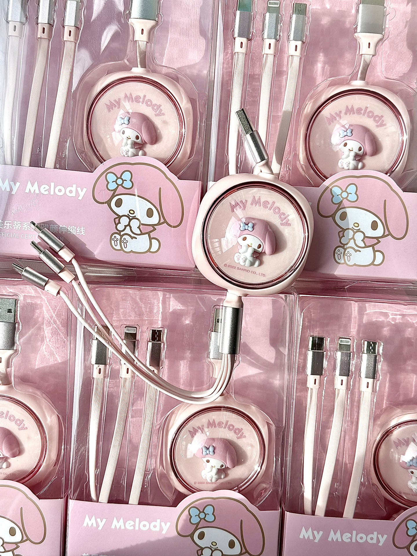 Sanrio Mult Charging Cable 3 in 1 Retractable Multi USB Cable Fast Charger Cord Adapter with IP/Type C/Micro USB Port for Cell Phones/IP/Samsung Galaxy/Ps/Tablets and More