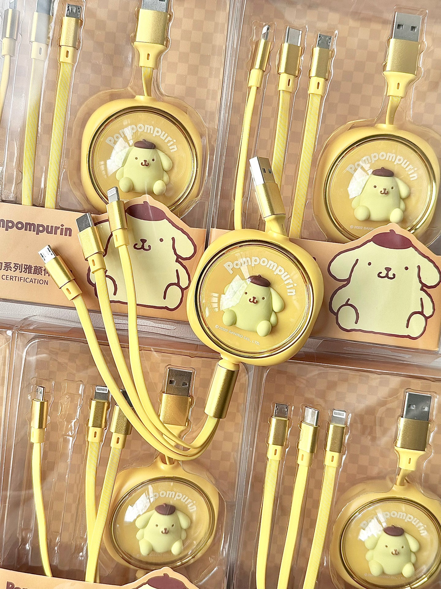 Sanrio Mult Charging Cable 3 in 1 Retractable Multi USB Cable Fast Charger Cord Adapter with IP/Type C/Micro USB Port for Cell Phones/IP/Samsung Galaxy/Ps/Tablets and More