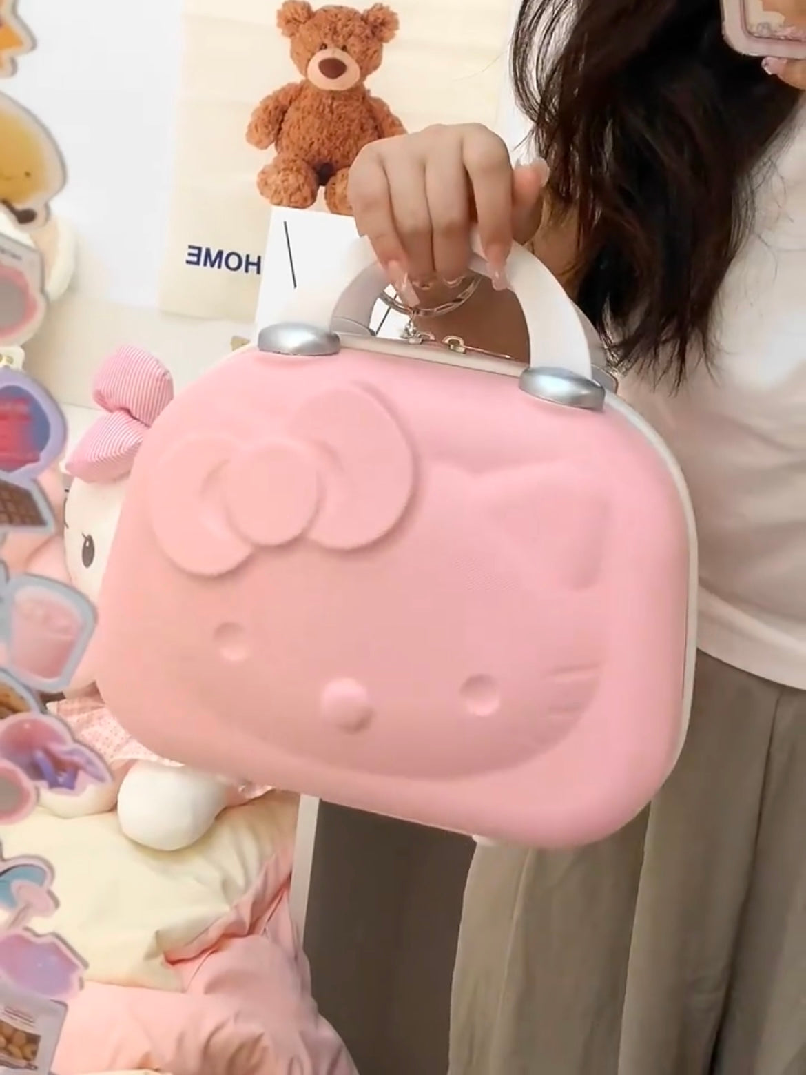 Hello Kitty 14 Inch Cosmetic Case Box Beauty Makeup Bag Organizer Cartoon Hellokitty Travel Suitcase Luggage Storage Bag
