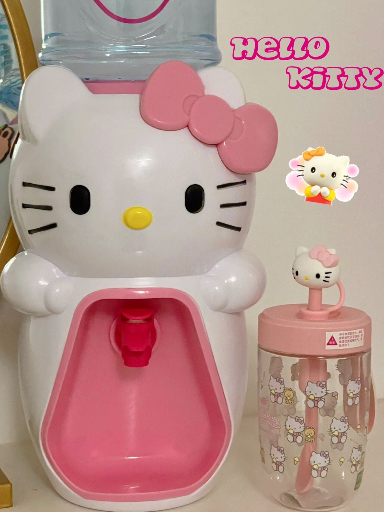 Hellokitty Mini Water Dispenser Toy Miniature Household Water Cooler Fountain Toy Drinking Fountain Model