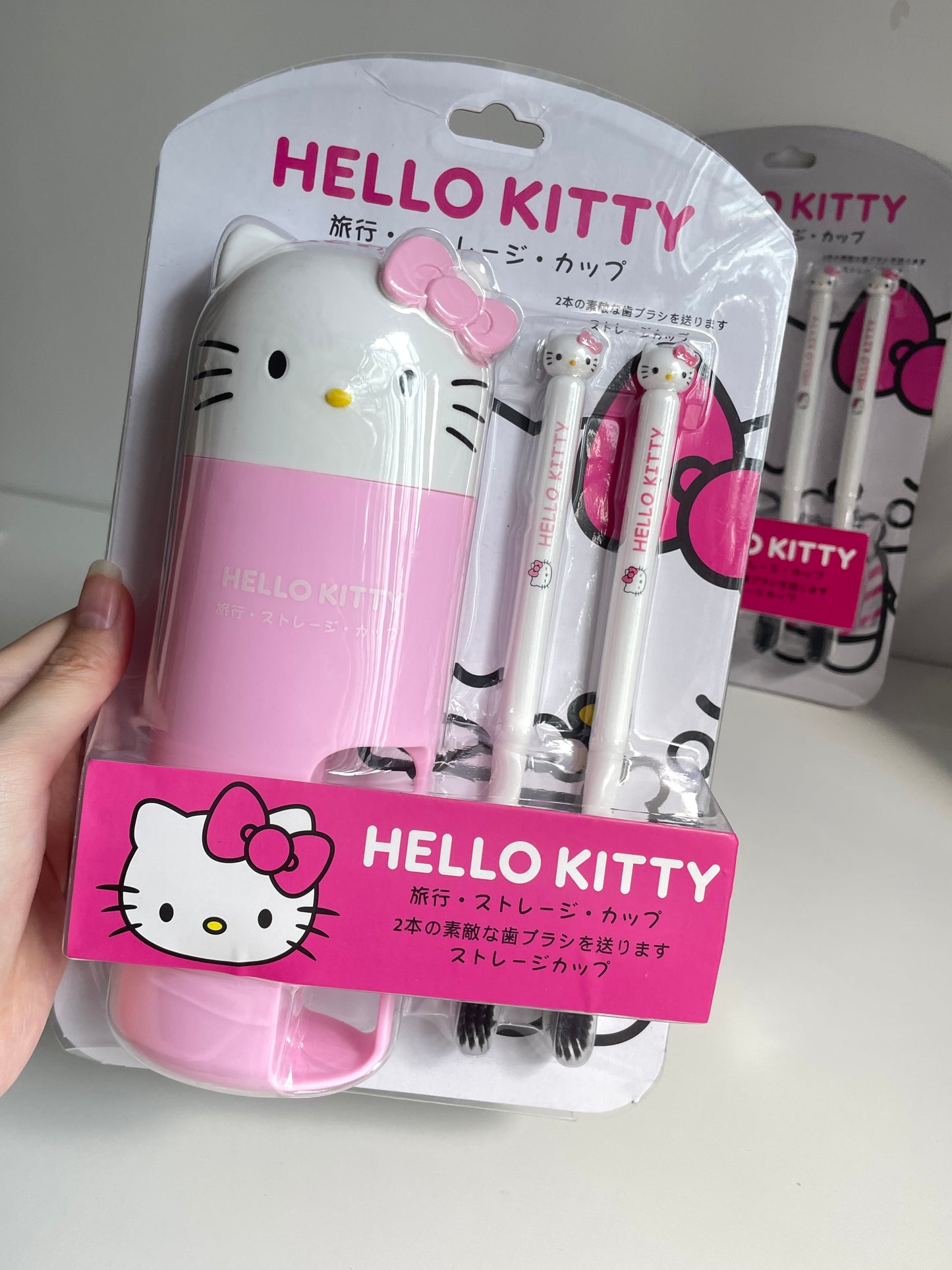 Hellokitty Travel Toothbrush Cup 2 Toothbrush Included Portable Business Trips Wash Cup Holder Travel Toothpaste Holder Organizer