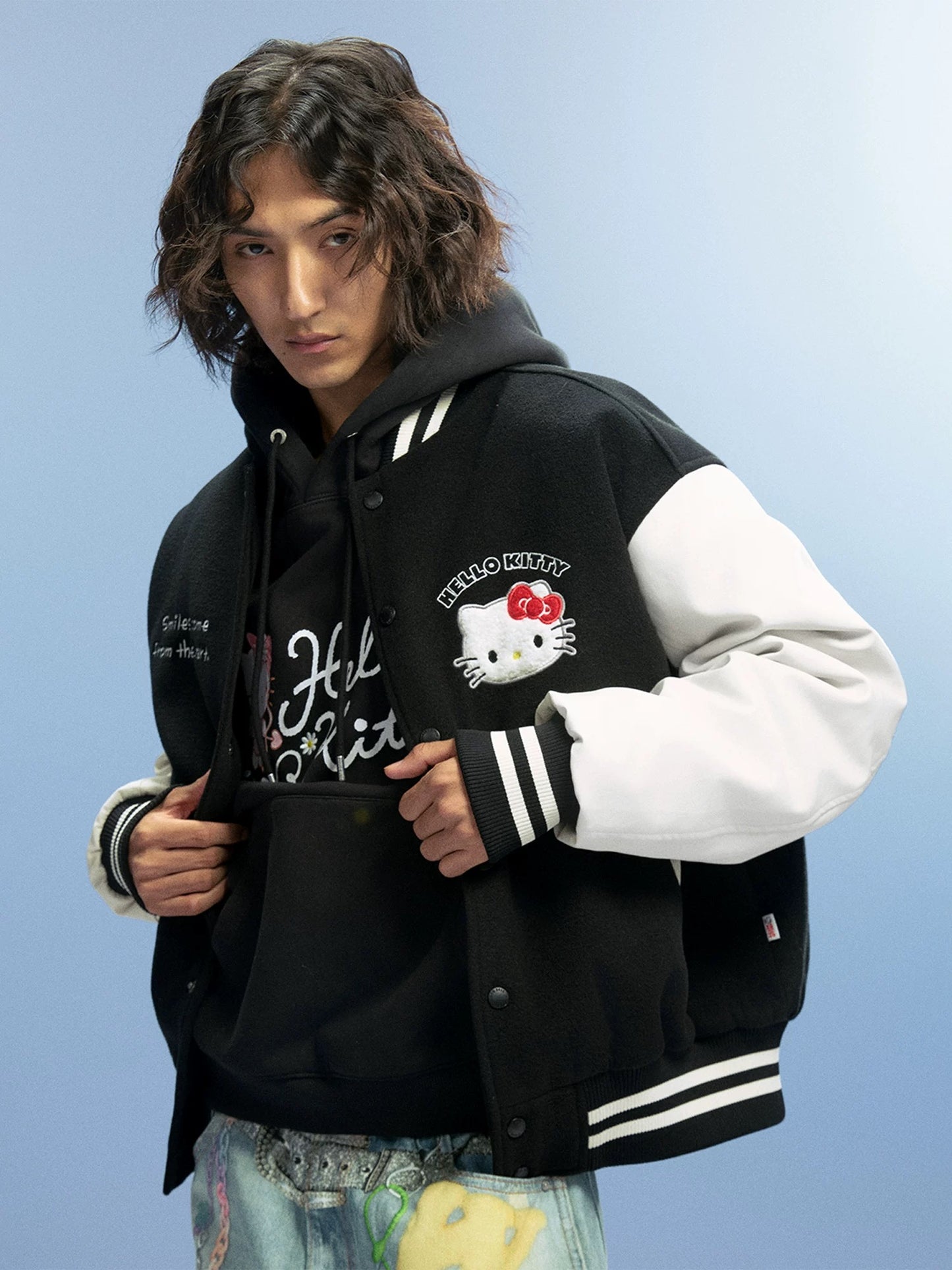 Hellokitty Jacket Baseball Bomber Jacket Vintage Unisex Streetwear Coats with Patchwork Hipster Utility Tops
