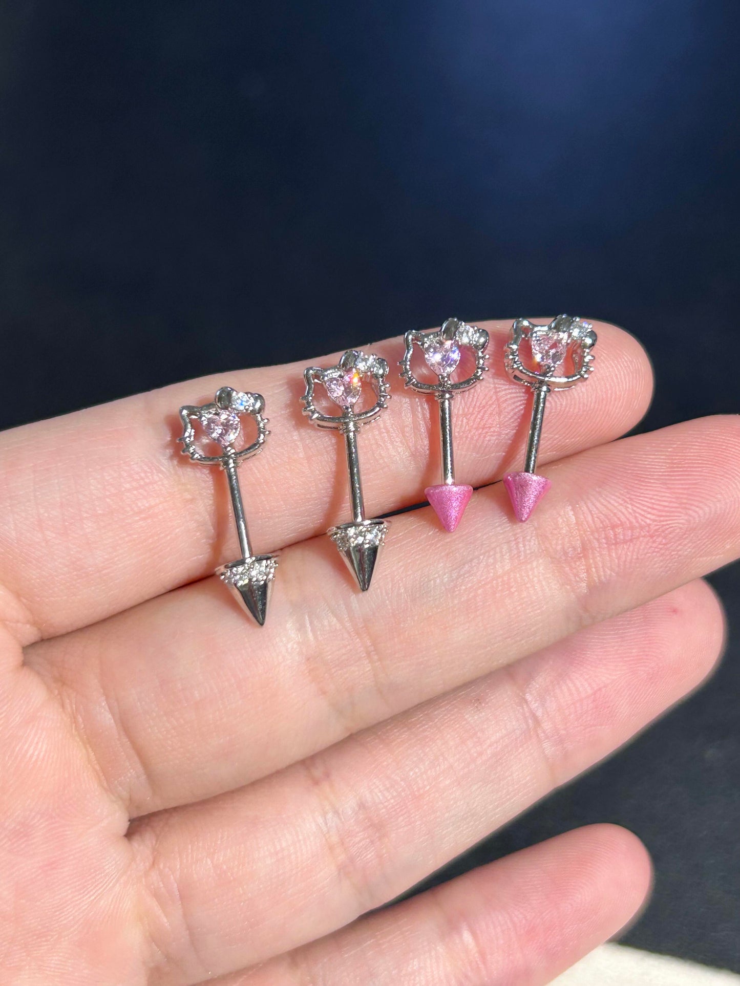 Hellokitty Shape Pink Rhinestones Titanium Steel Ear Stud Earrings