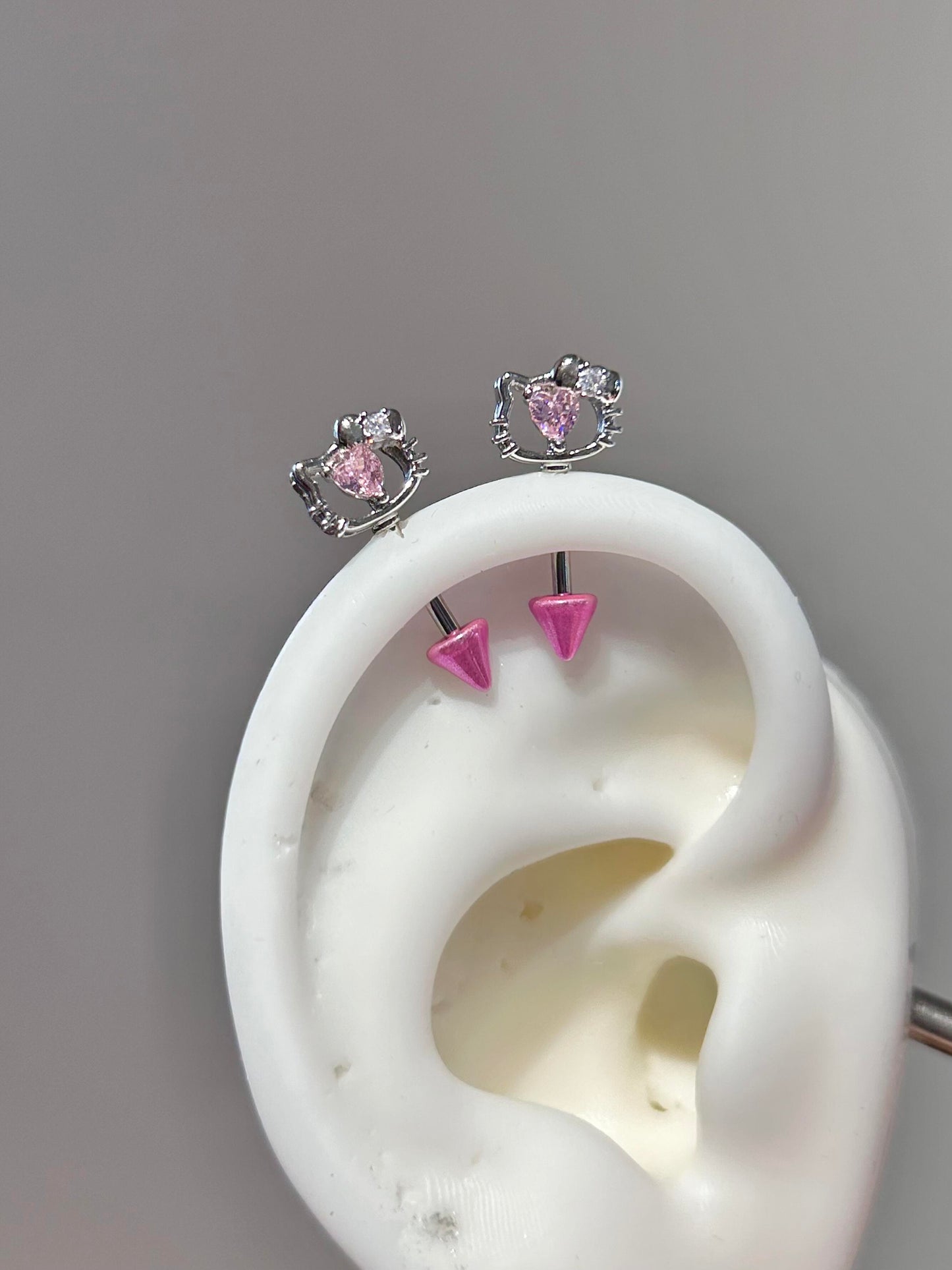Hellokitty Shape Pink Rhinestones Titanium Steel Ear Stud Earrings