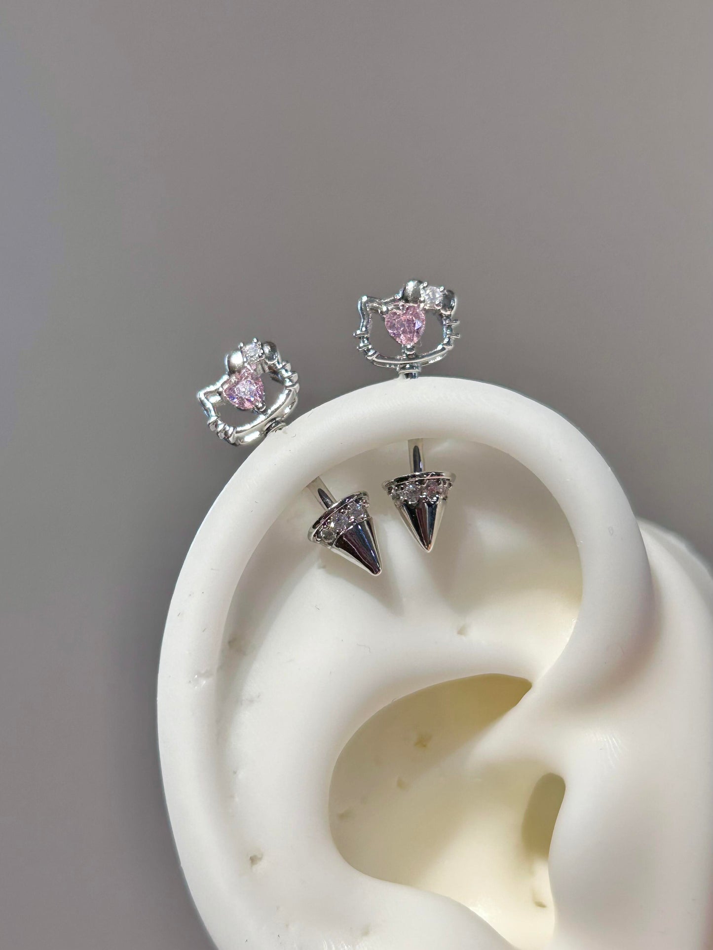 Hellokitty Shape Pink Rhinestones Titanium Steel Ear Stud Earrings