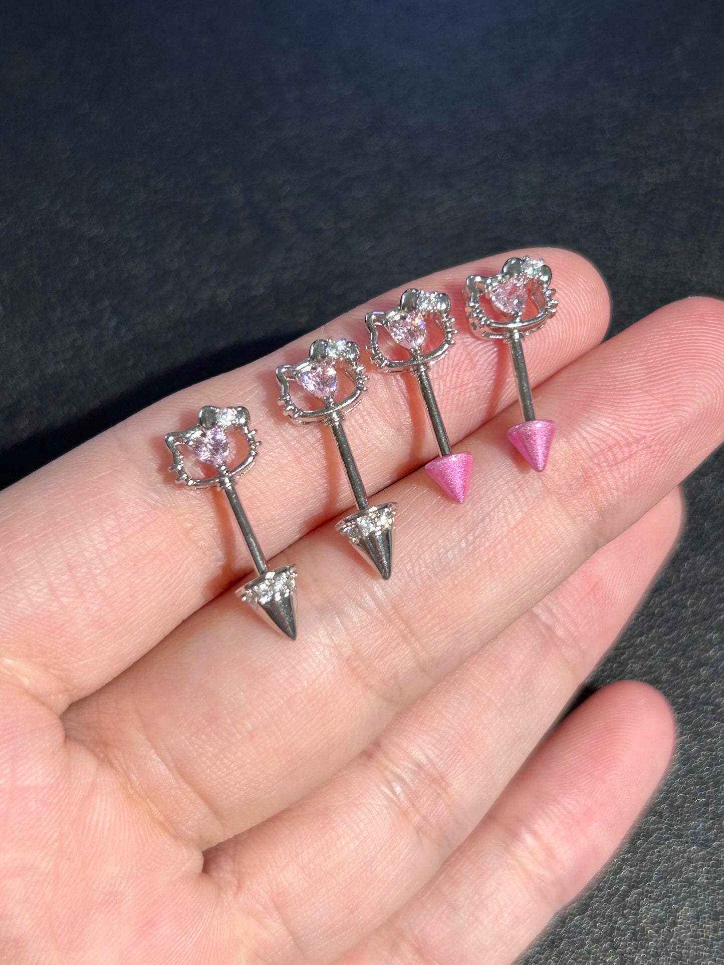 Hellokitty Shape Pink Rhinestones Titanium Steel Ear Stud Earrings