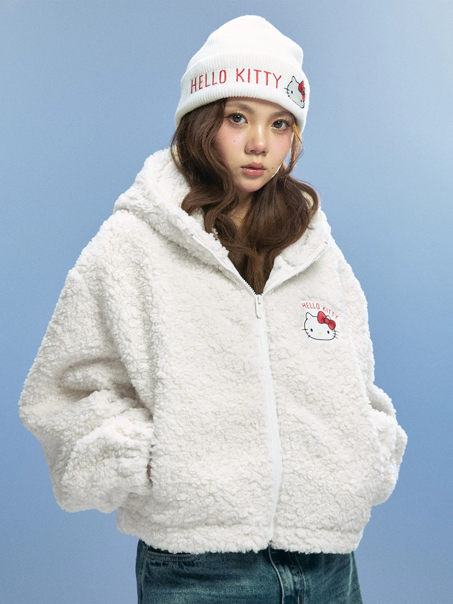 Hellokitty Winter Coats Fleece Faux Fur Shearling Trendy Jackets Warm Outerwear Clothing