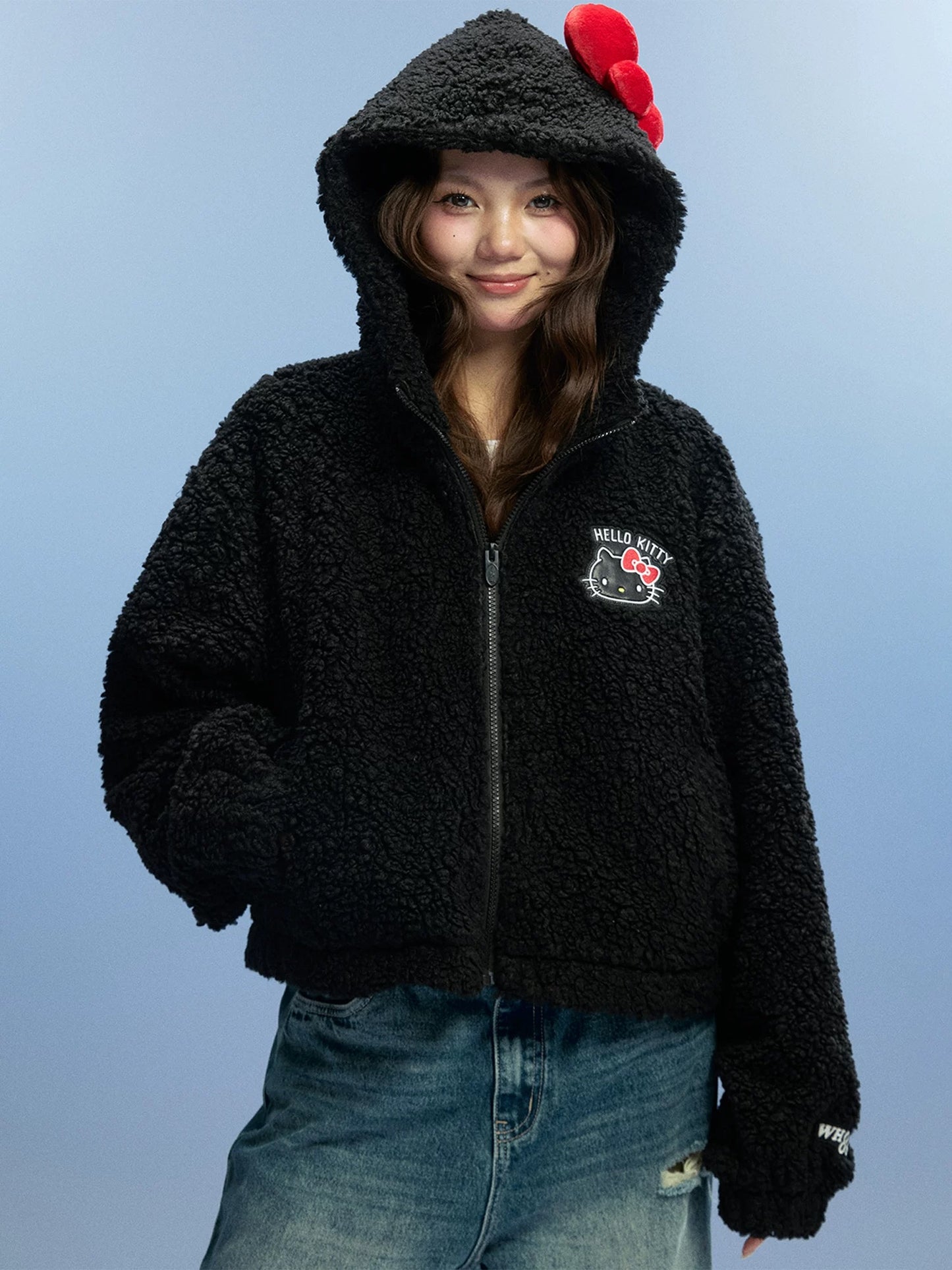 Hellokitty Winter Coats Fleece Faux Fur Shearling Trendy Jackets Warm Outerwear Clothing