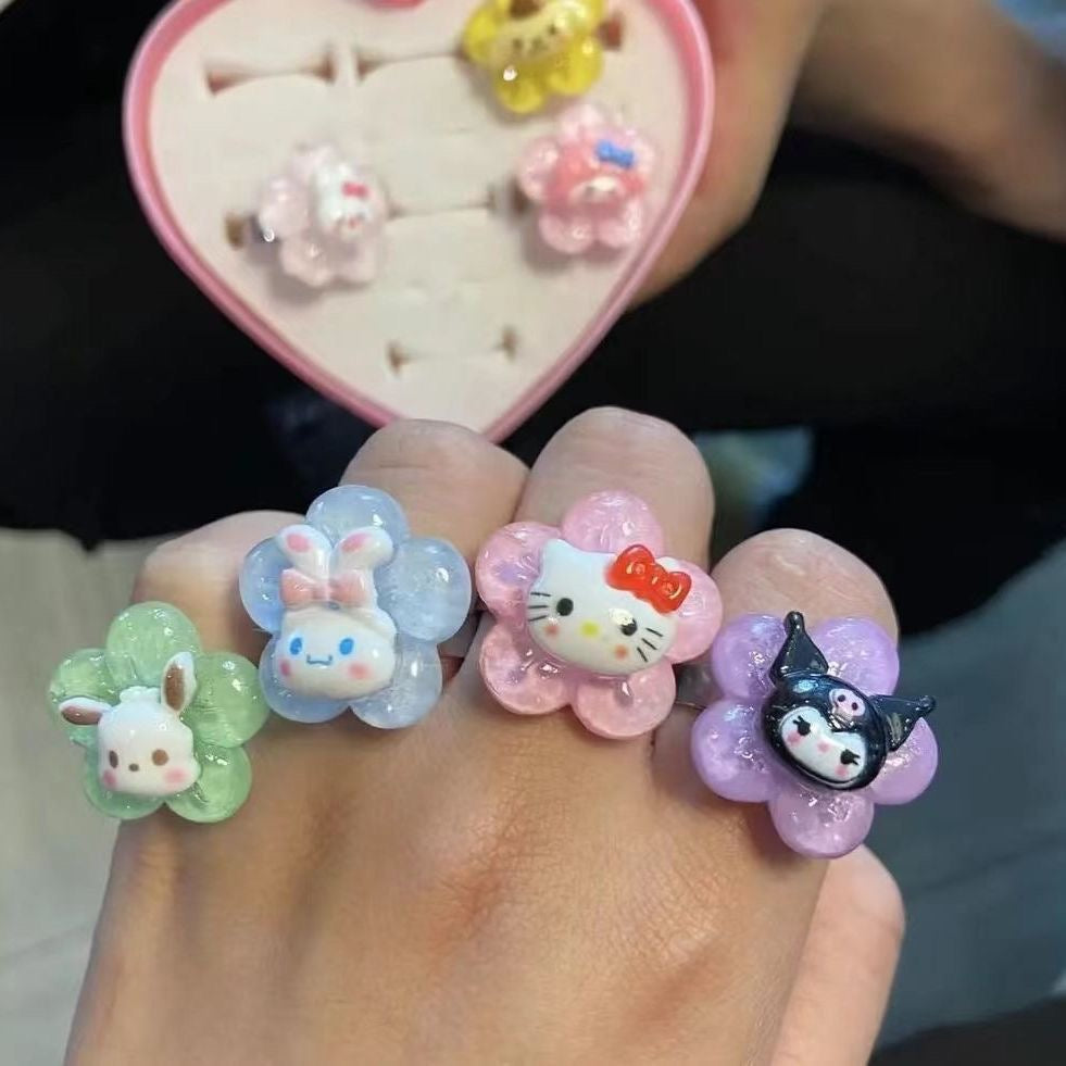 Sanrio Resin Rings Acrylic Cute Rings Set|7 Count (Pack of 1)