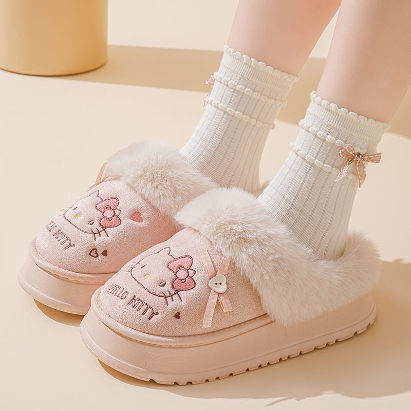 Hellokitty Fuzzy Slippers Fluffy Fall Winter House Cute Shoes Indoor and Outdoor
