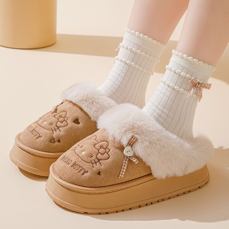Hellokitty Fuzzy Slippers Fluffy Fall Winter House Cute Shoes Indoor and Outdoor