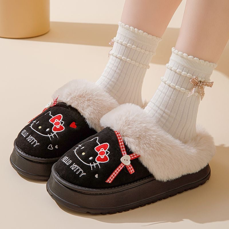 Hellokitty Fuzzy Slippers Fluffy Fall Winter House Cute Shoes Indoor and Outdoor