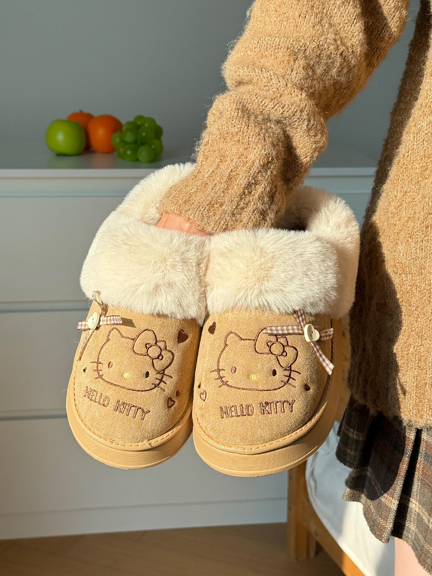 Hellokitty Fuzzy Slippers Fluffy Fall Winter House Cute Shoes Indoor and Outdoor
