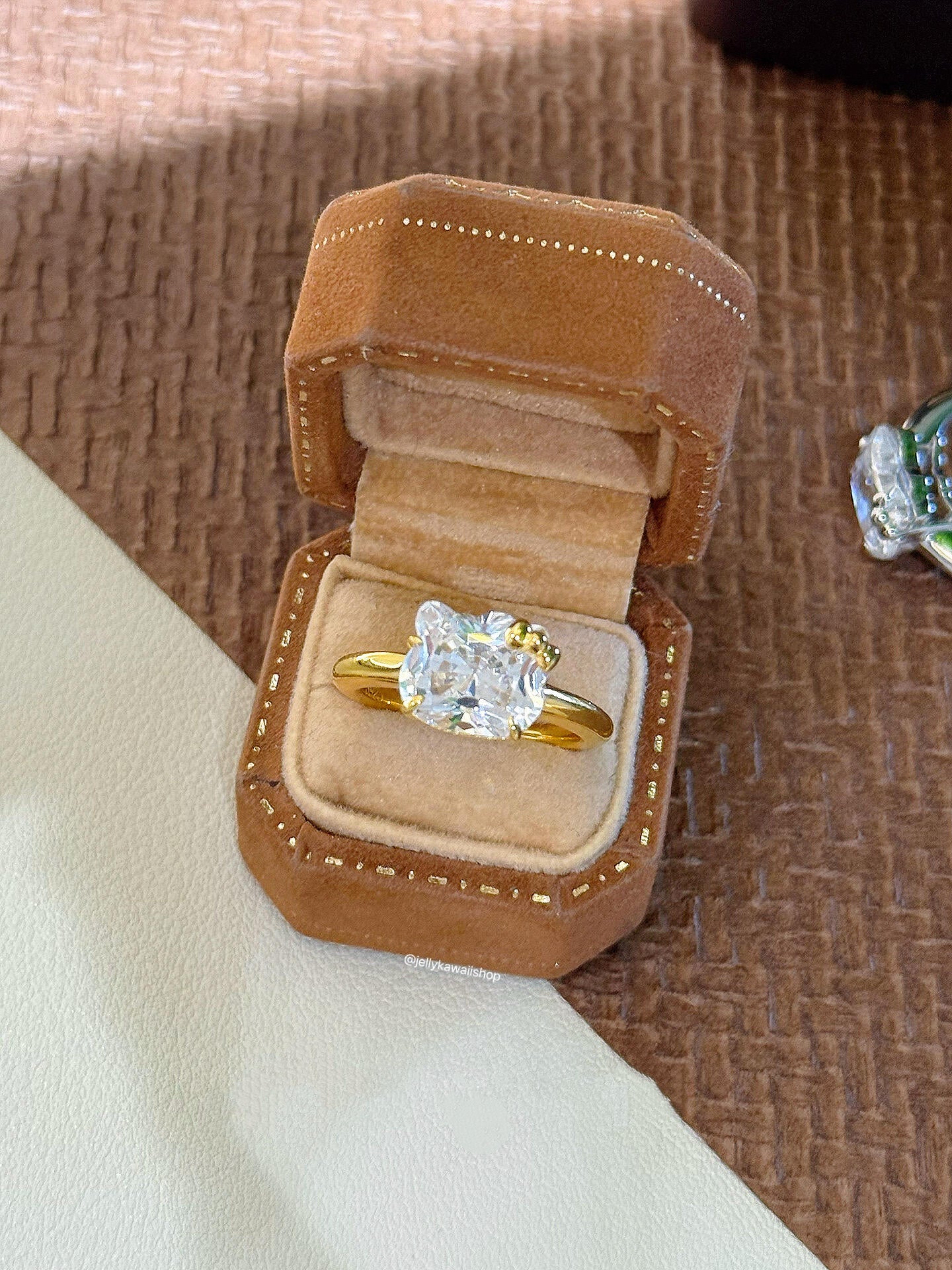 Hellokitty 925 Sterling Silver 18K White Gold Plated Cubic Zirconia Promise Ring for Women