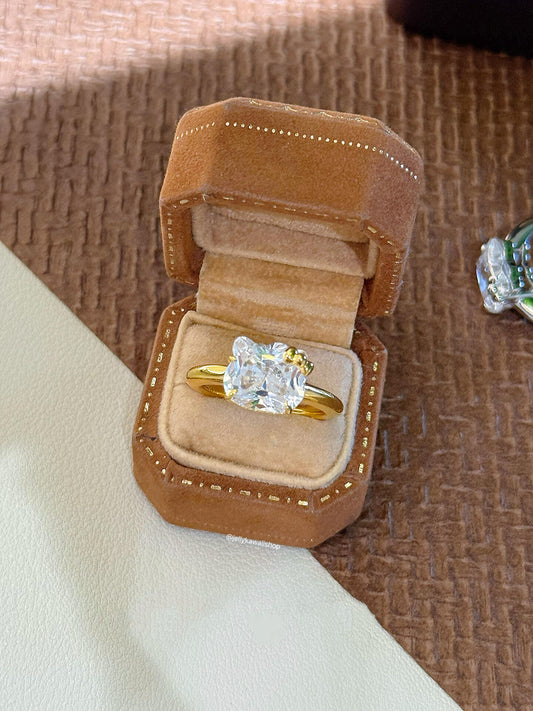 Hellokitty 925 Sterling Silver 18K White Gold Plated Cubic Zirconia Promise Ring for Women