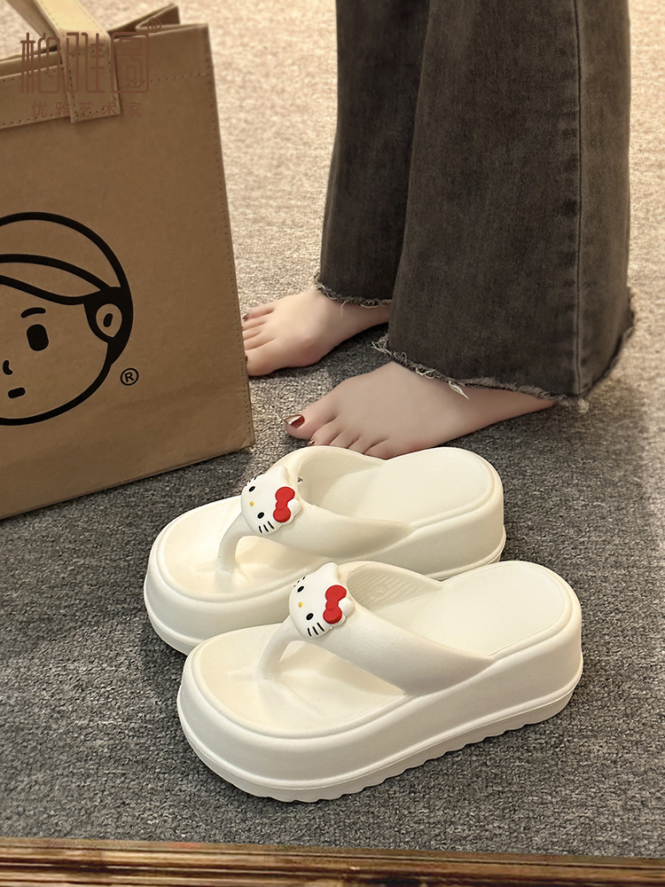 Hello Kitty Women Fashion Light weight Wedge Flip Flop Fashion Thong Sandals