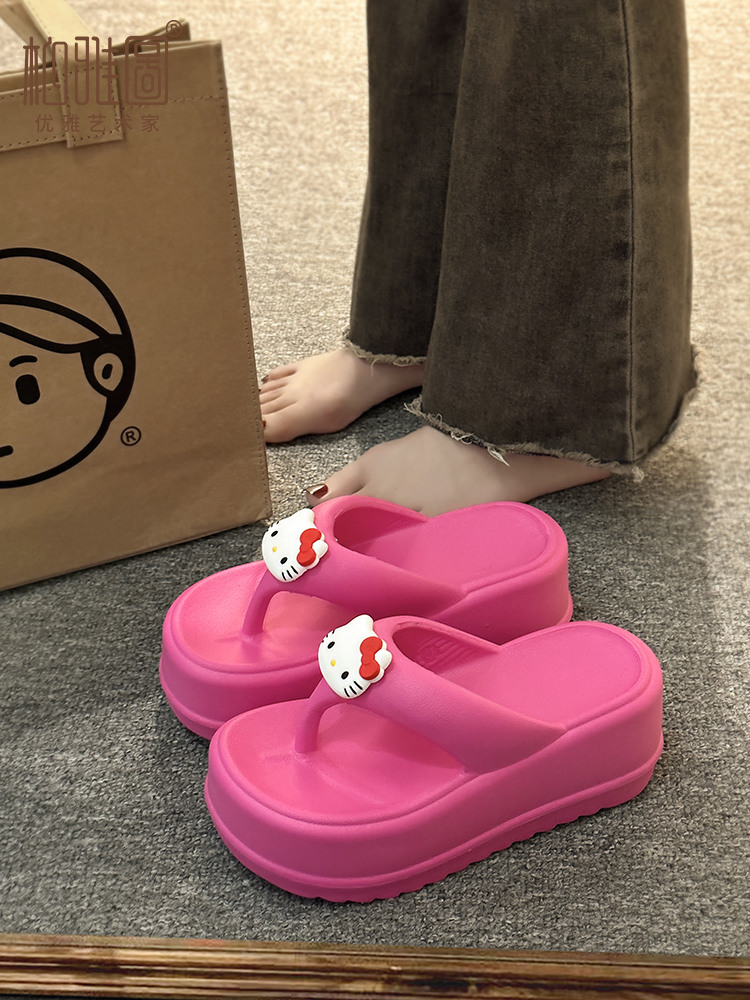 Hello Kitty Women Fashion Light weight Wedge Flip Flop Fashion Thong Sandals