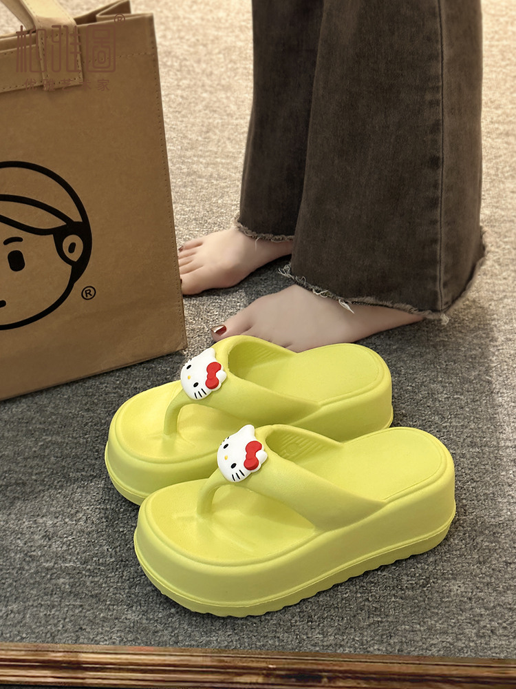 Hello Kitty Women Fashion Light weight Wedge Flip Flop Fashion Thong Sandals