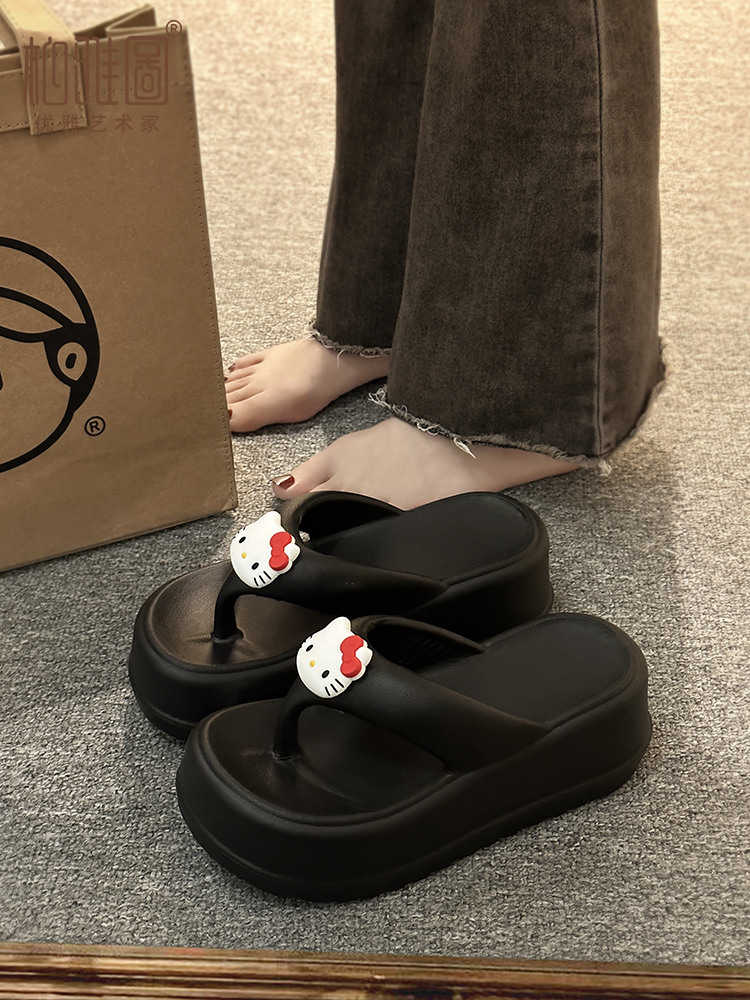 Hello Kitty Women Fashion Light weight Wedge Flip Flop Fashion Thong Sandals