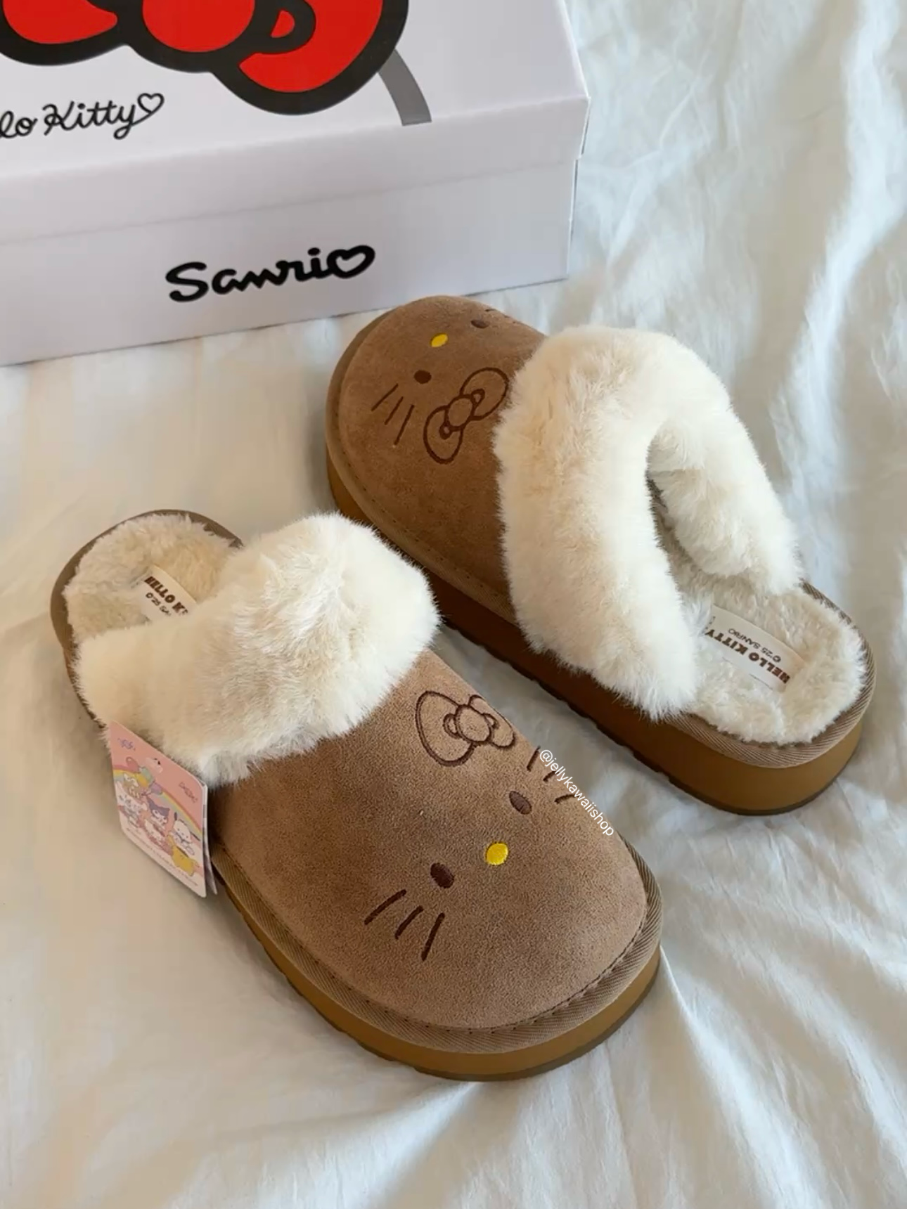 Hellokitty Fuzzy Brown Clogs Slippers Fluffy Fall Winter Shoes