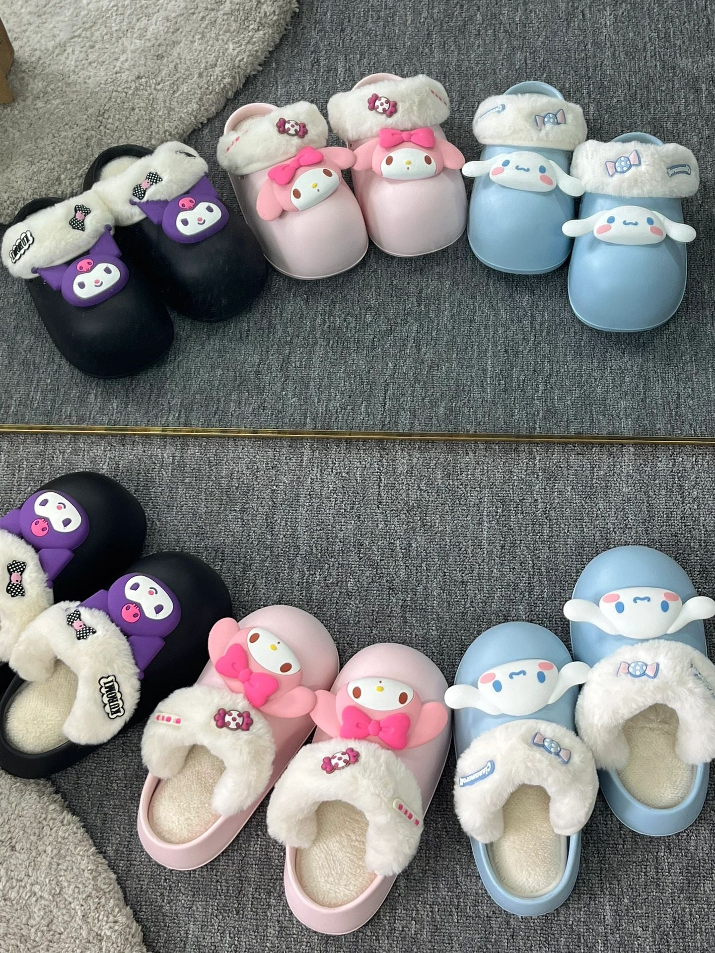 Sanrio Slides Fuzzy for Women Slippers Winter Warm Plush Comfy Non-Slip Waterproof House Cloud Slide Slippers for Indoor Outdoor