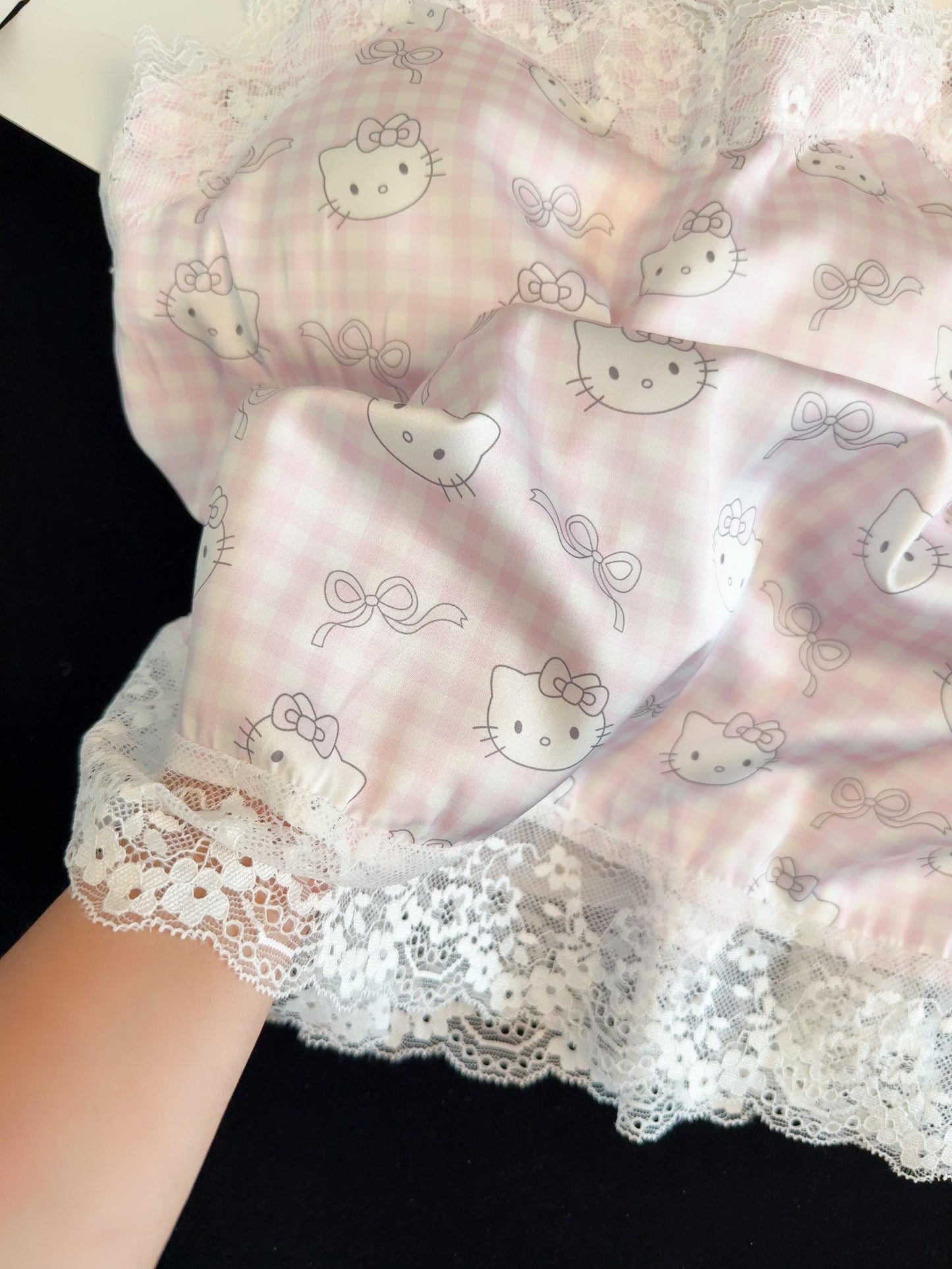 Hellokitty Pink Lace Pajama Set for Women 2 Piece Lingerie Sleepwear Camisole Pj Shorts Set Soft Nightwear