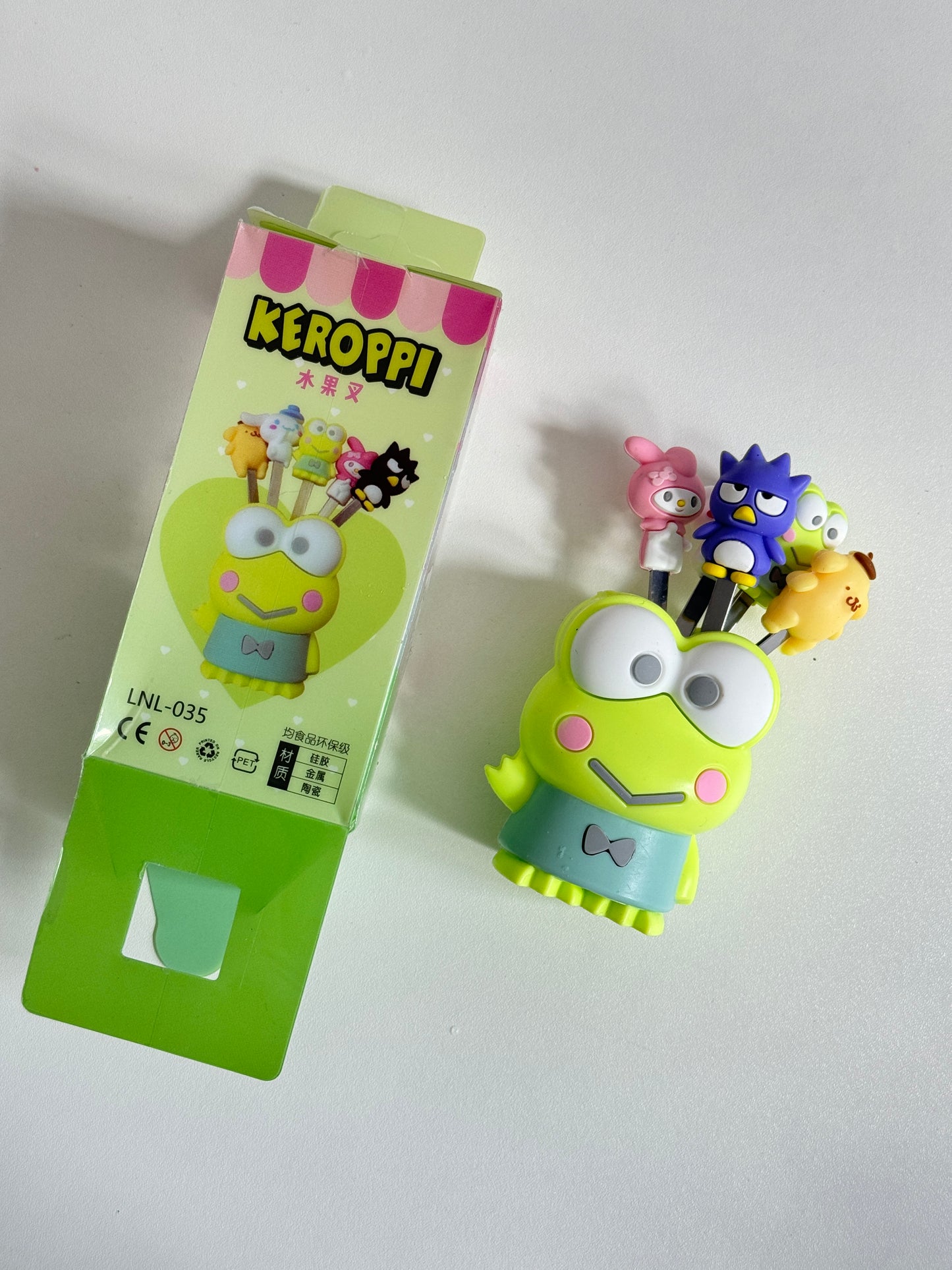 Keroppi Sanrio Set of 5 Stainless Steel Fruit forks Cute Food Fruit Picks Forks Dessert Forks for Bento Lunch Box, Party Choose