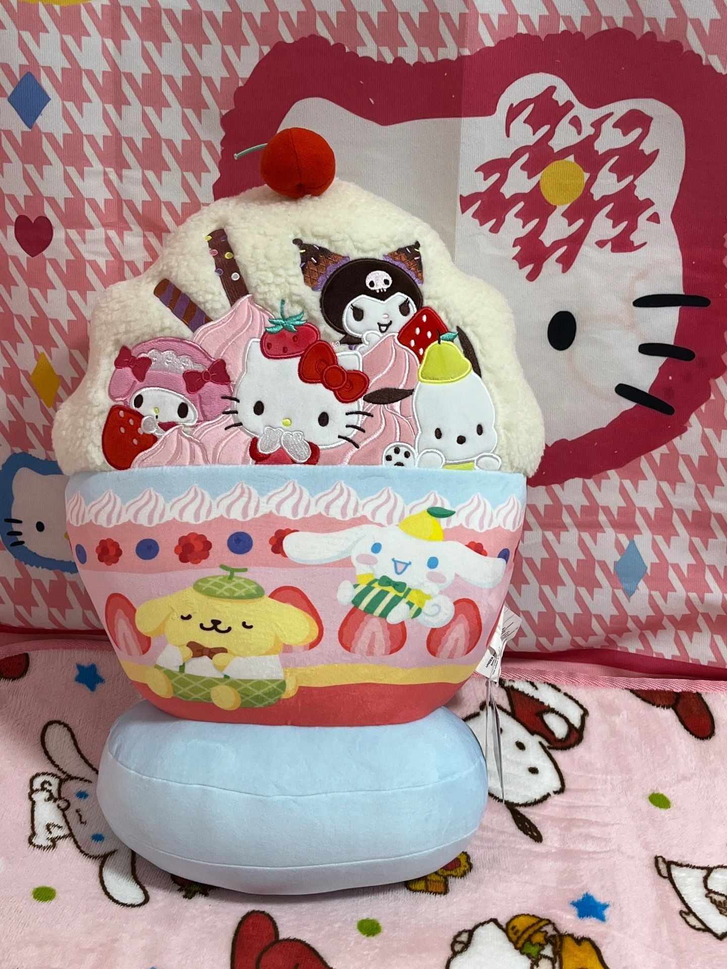 Sanrio Ice Cream Plush |Blanket and Pillow Set,2 in 1 Plush Stuffed Hugging Pillow Blanket for Kids Gift Travel Airplane Train Bed Office Nap