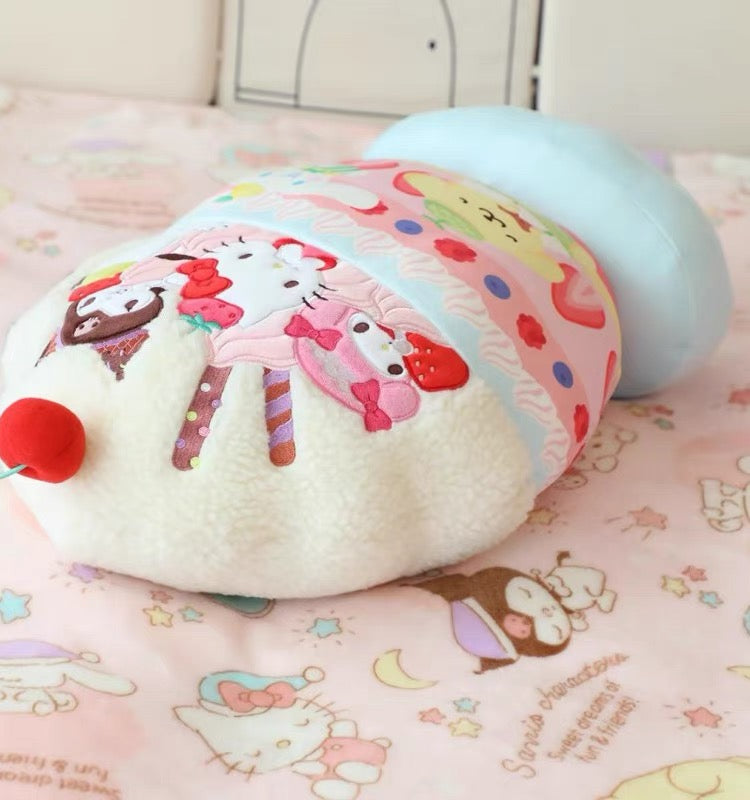 Sanrio Ice Cream Plush |Blanket and Pillow Set,2 in 1 Plush Stuffed Hugging Pillow Blanket for Kids Gift Travel Airplane Train Bed Office Nap