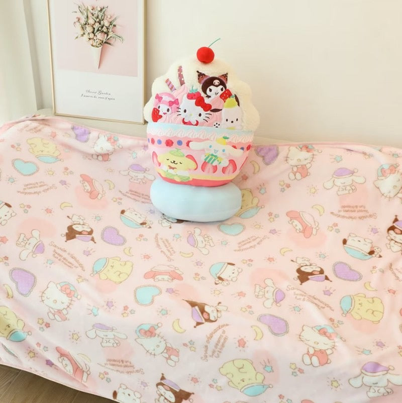 Sanrio Ice Cream Plush |Blanket and Pillow Set,2 in 1 Plush Stuffed Hugging Pillow Blanket for Kids Gift Travel Airplane Train Bed Office Nap