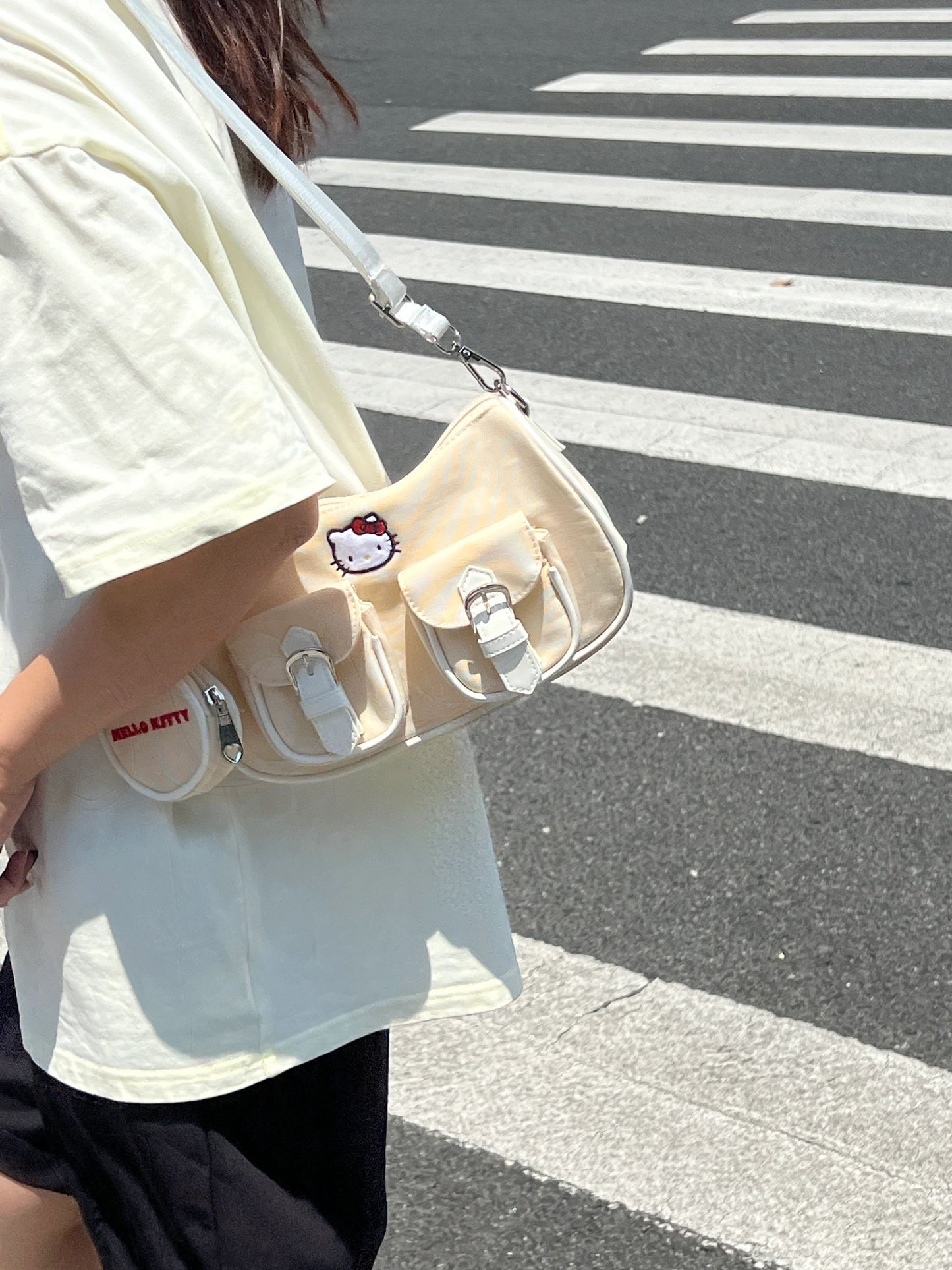 Sanrio Hobo Bag for Women Canvas Shoulder Crossbody Bags Y2K Small Clutch Totes Handbag Evening Armpit Top Handle Purse