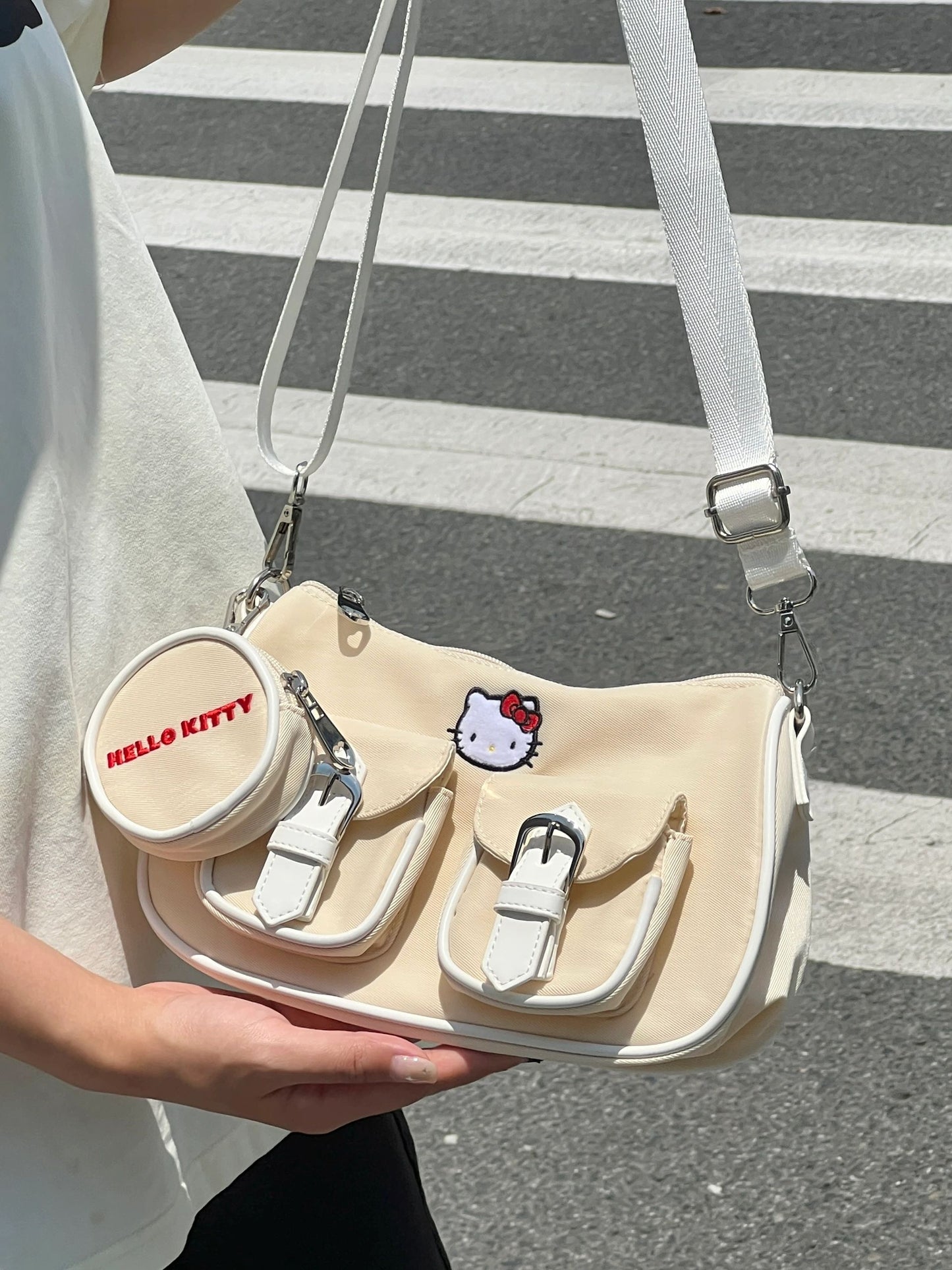 Sanrio Hobo Bag for Women Canvas Shoulder Crossbody Bags Y2K Small Clutch Totes Handbag Evening Armpit Top Handle Purse