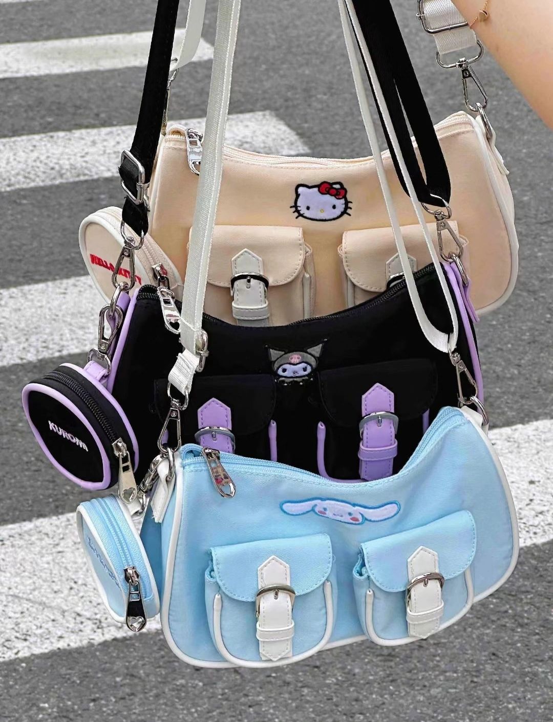 Sanrio Hobo Bag for Women Canvas Shoulder Crossbody Bags Y2K Small Clutch Totes Handbag Evening Armpit Top Handle Purse